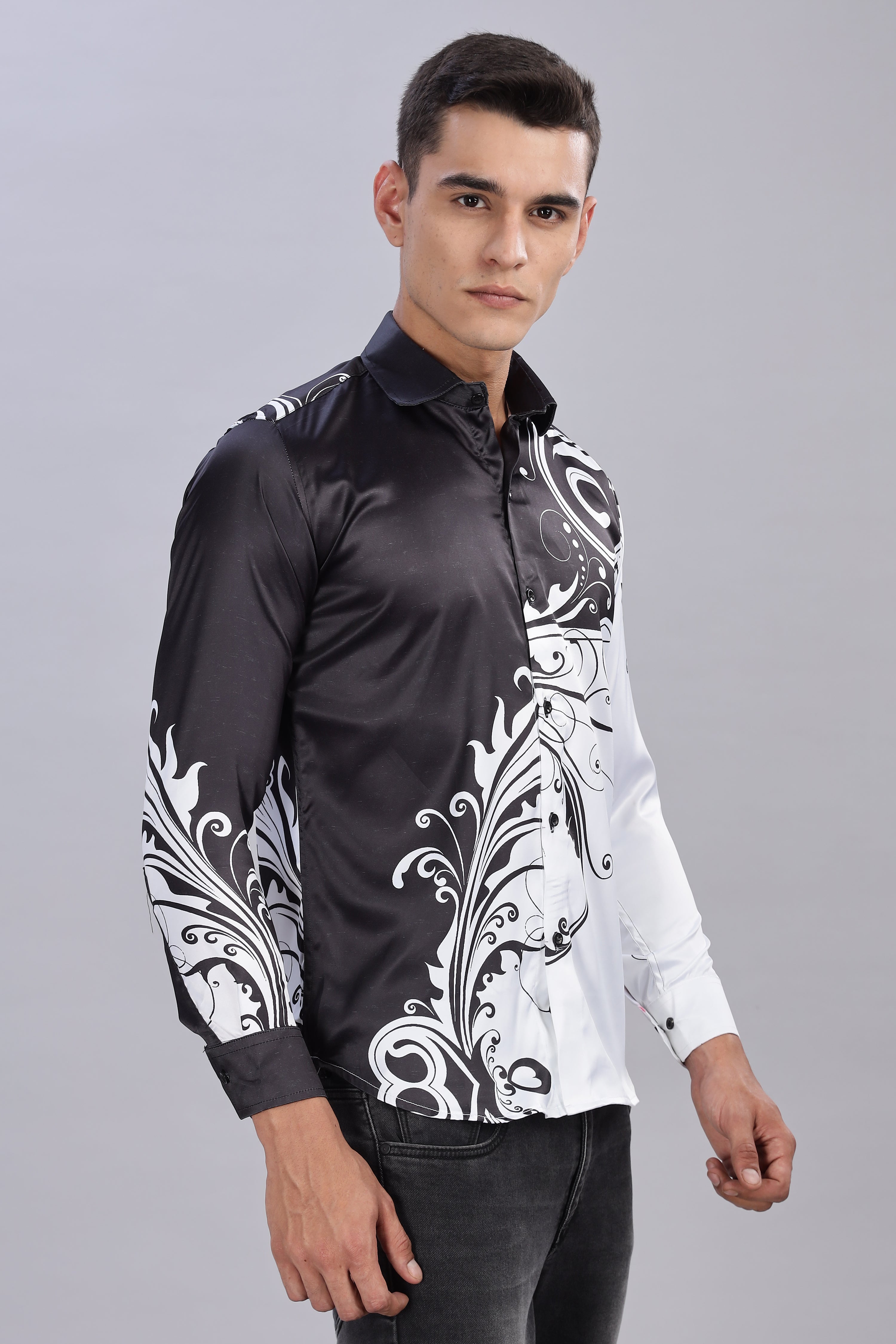Smoke Floral Satin Printed Shirt – White | Luxury Men’s Shirt