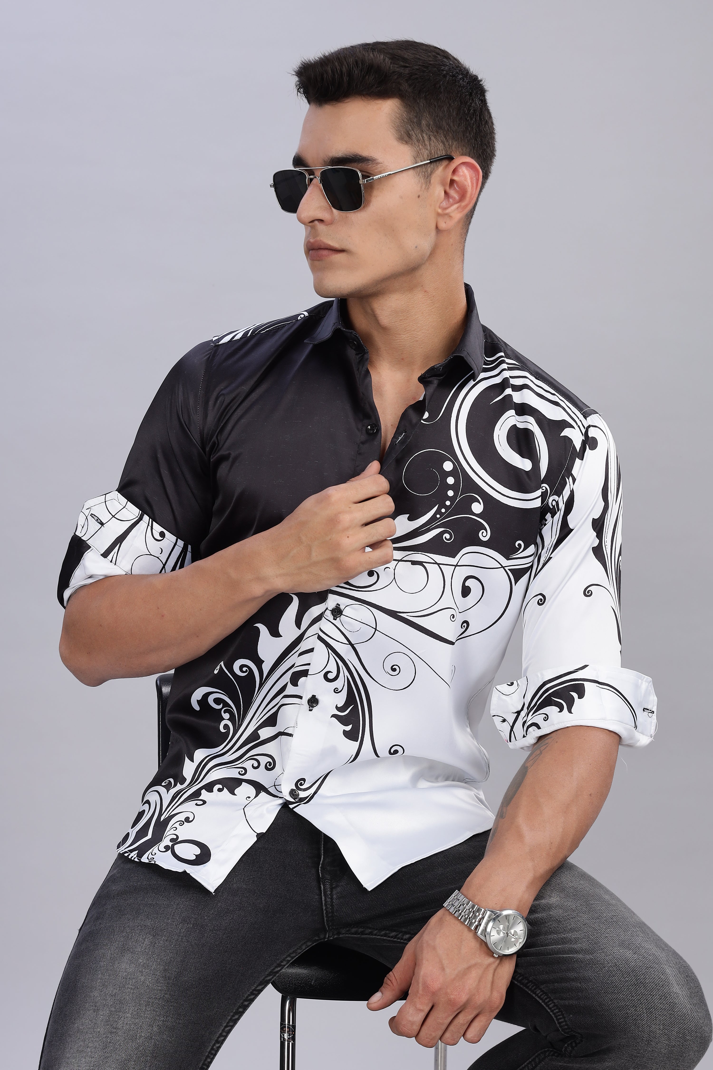 Smoke Floral Satin Printed Shirt – White | Luxury Men’s Shirt