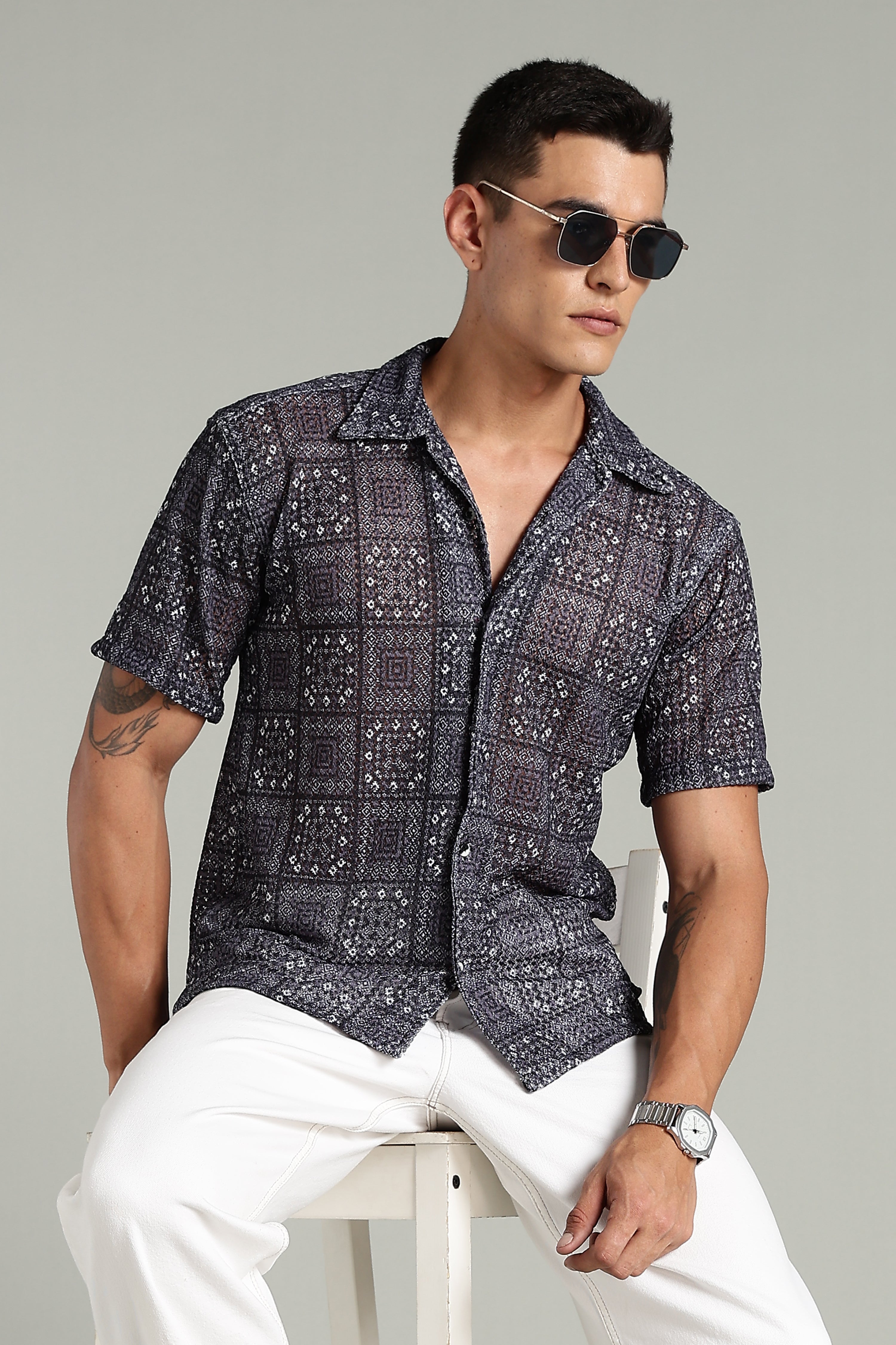 SMOKE CORCHET ABSTRACT SHIRT