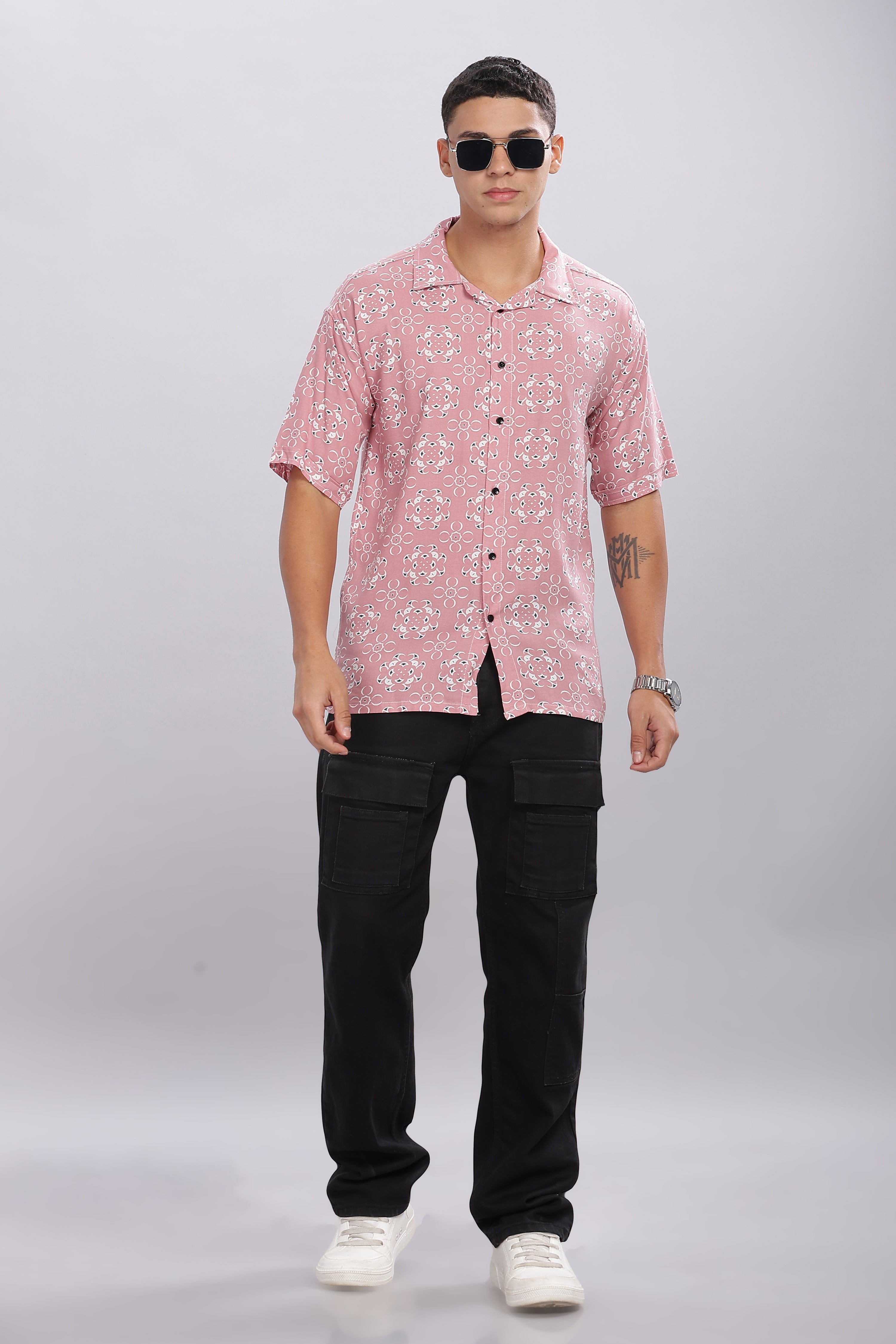SMOKE ABSTRACT PINK DROP RAYON SHIRT