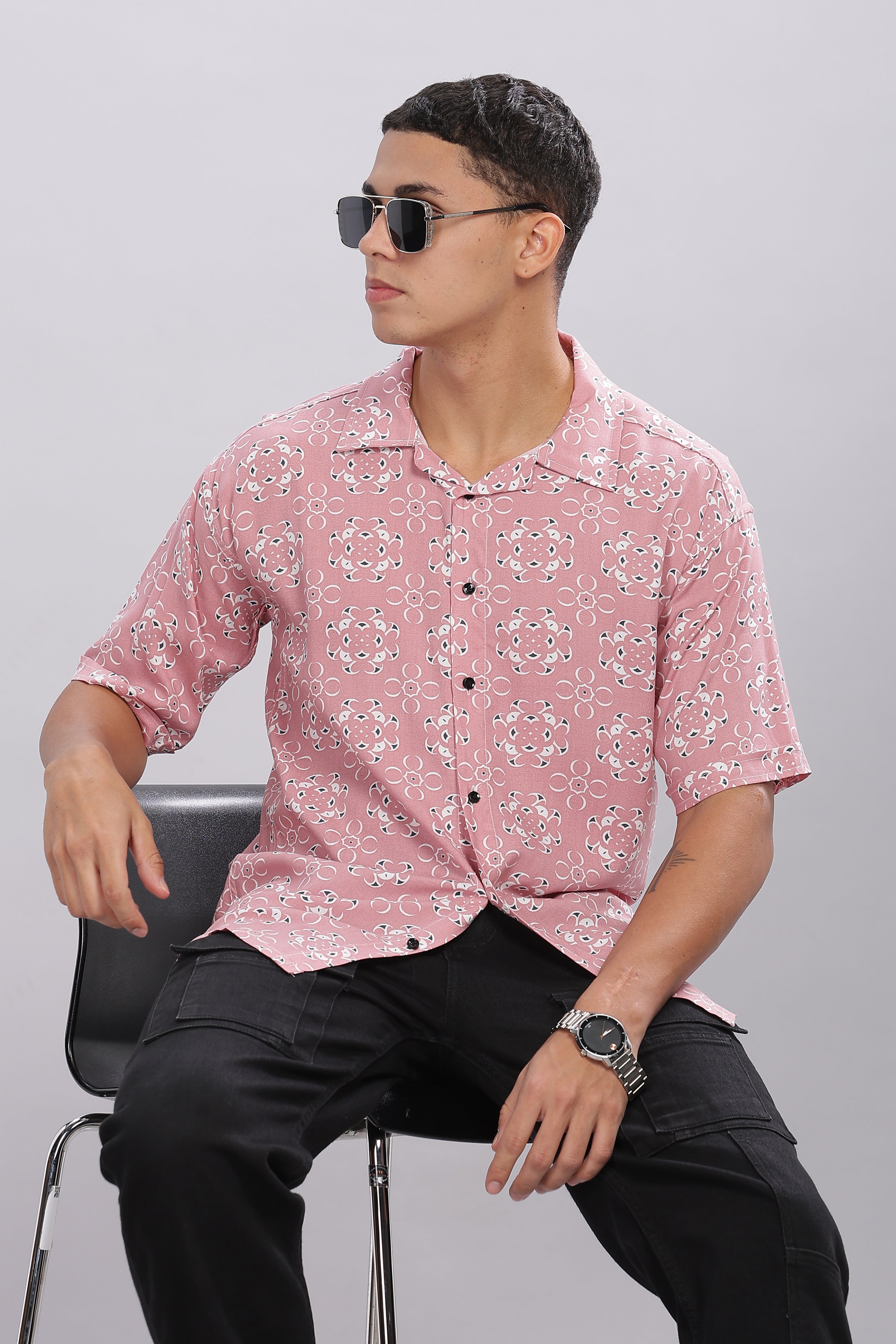 SMOKE ABSTRACT PINK DROP RAYON SHIRT