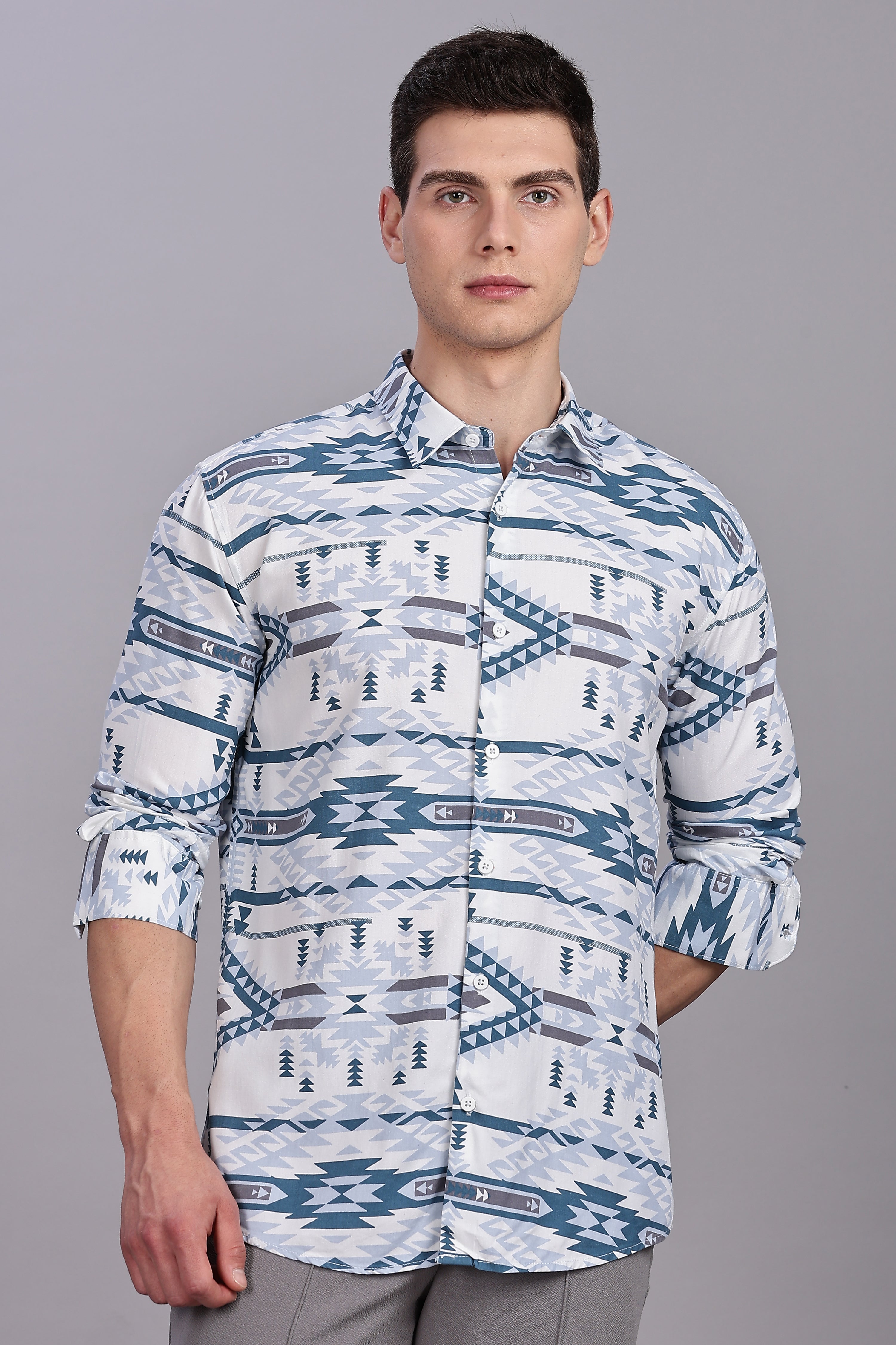 SMOKE ABSTRACT RAYON SHIRT [white]