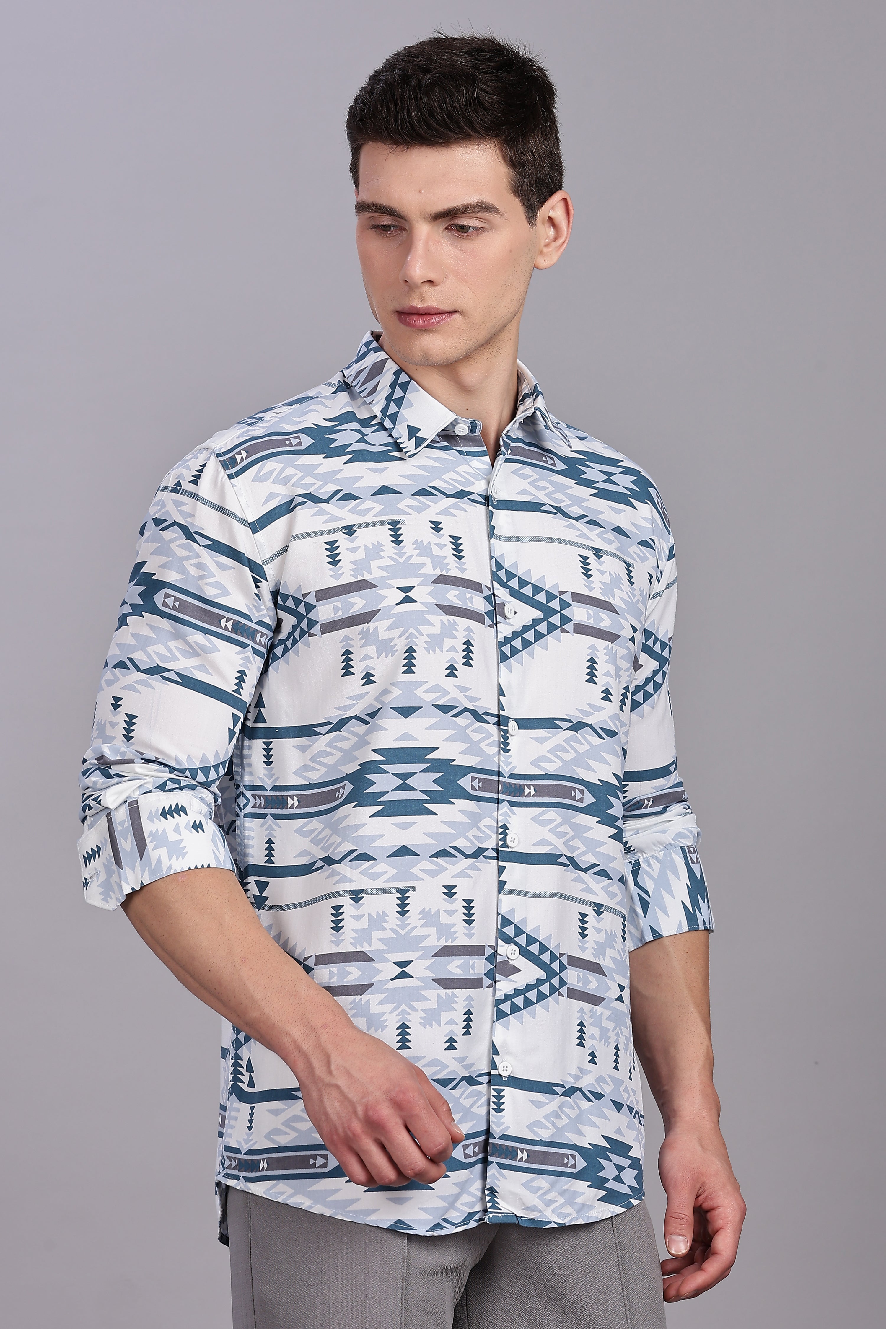 SMOKE ABSTRACT RAYON SHIRT [white]