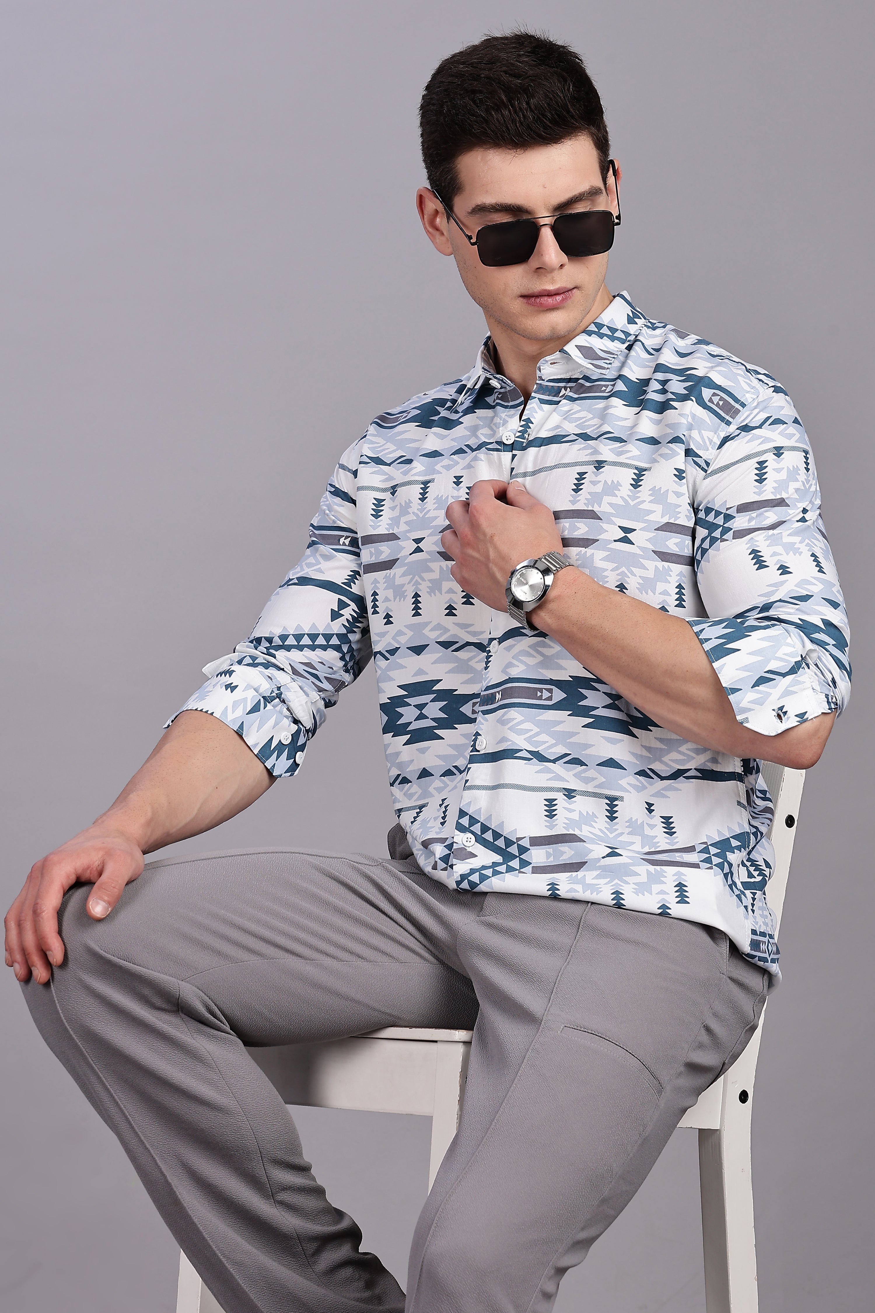 SMOKE ABSTRACT RAYON SHIRT [white]