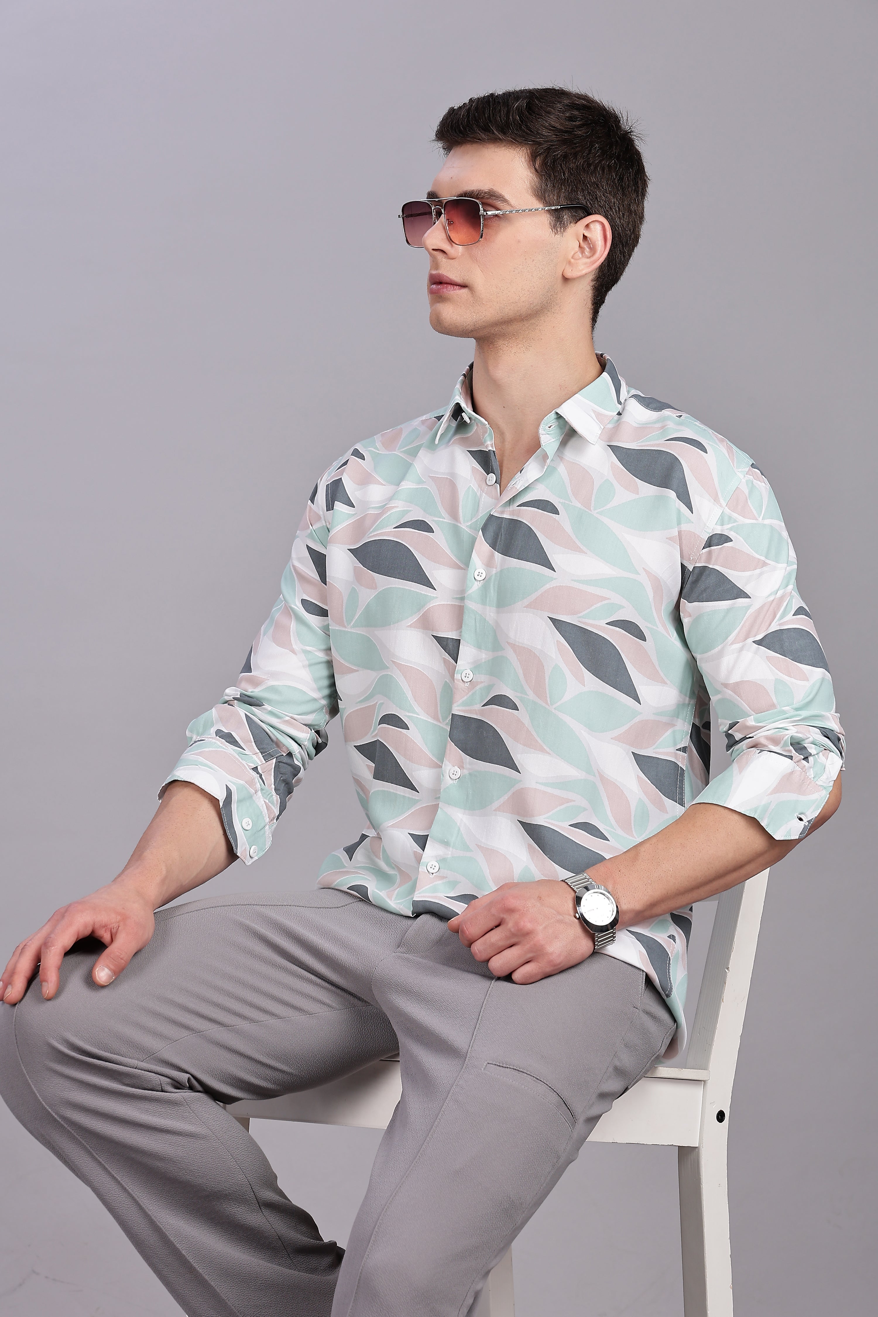 SMOKE ABSTRACT RAYON PRINTED SHIRT [brown]