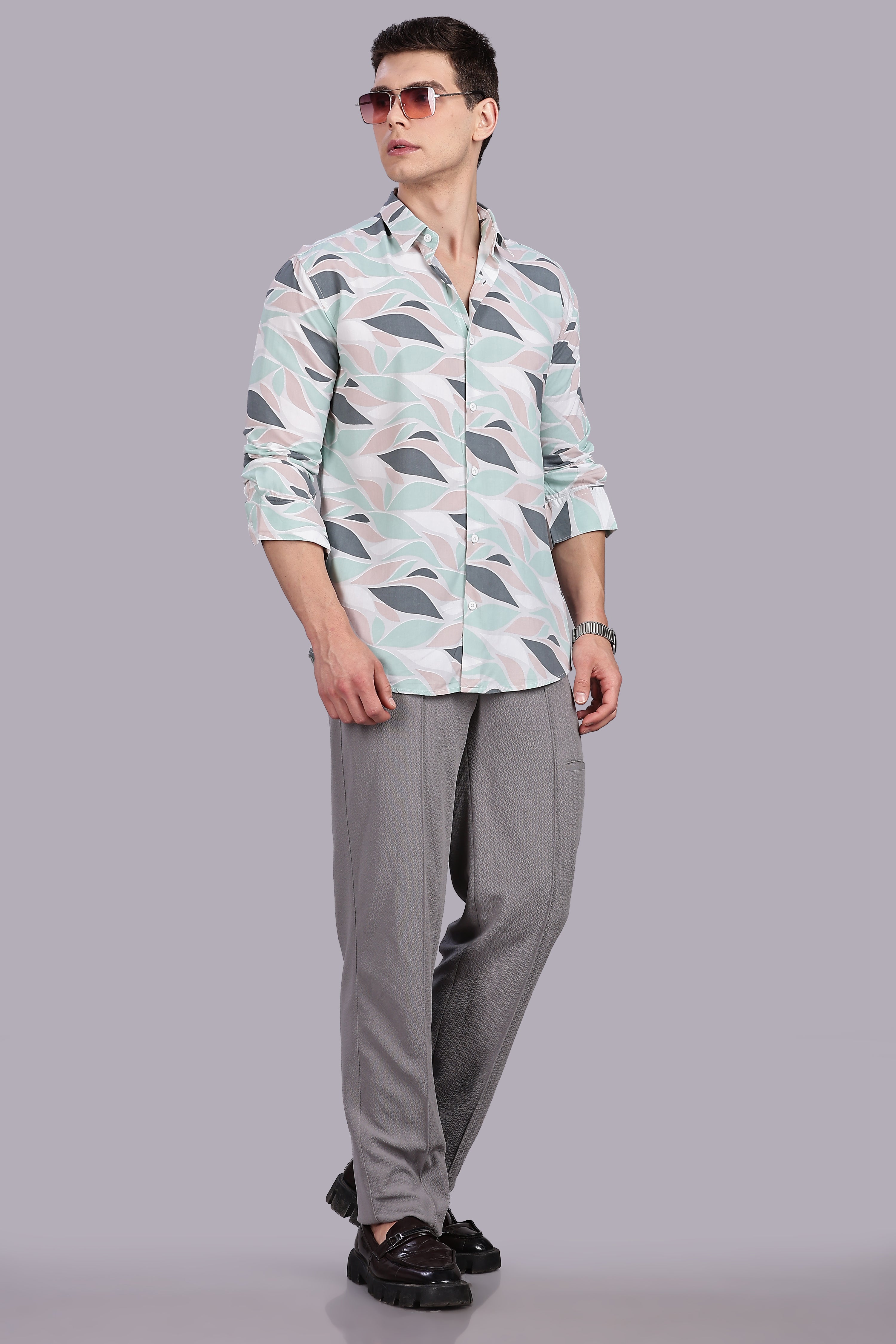 SMOKE ABSTRACT RAYON PRINTED SHIRT [brown]