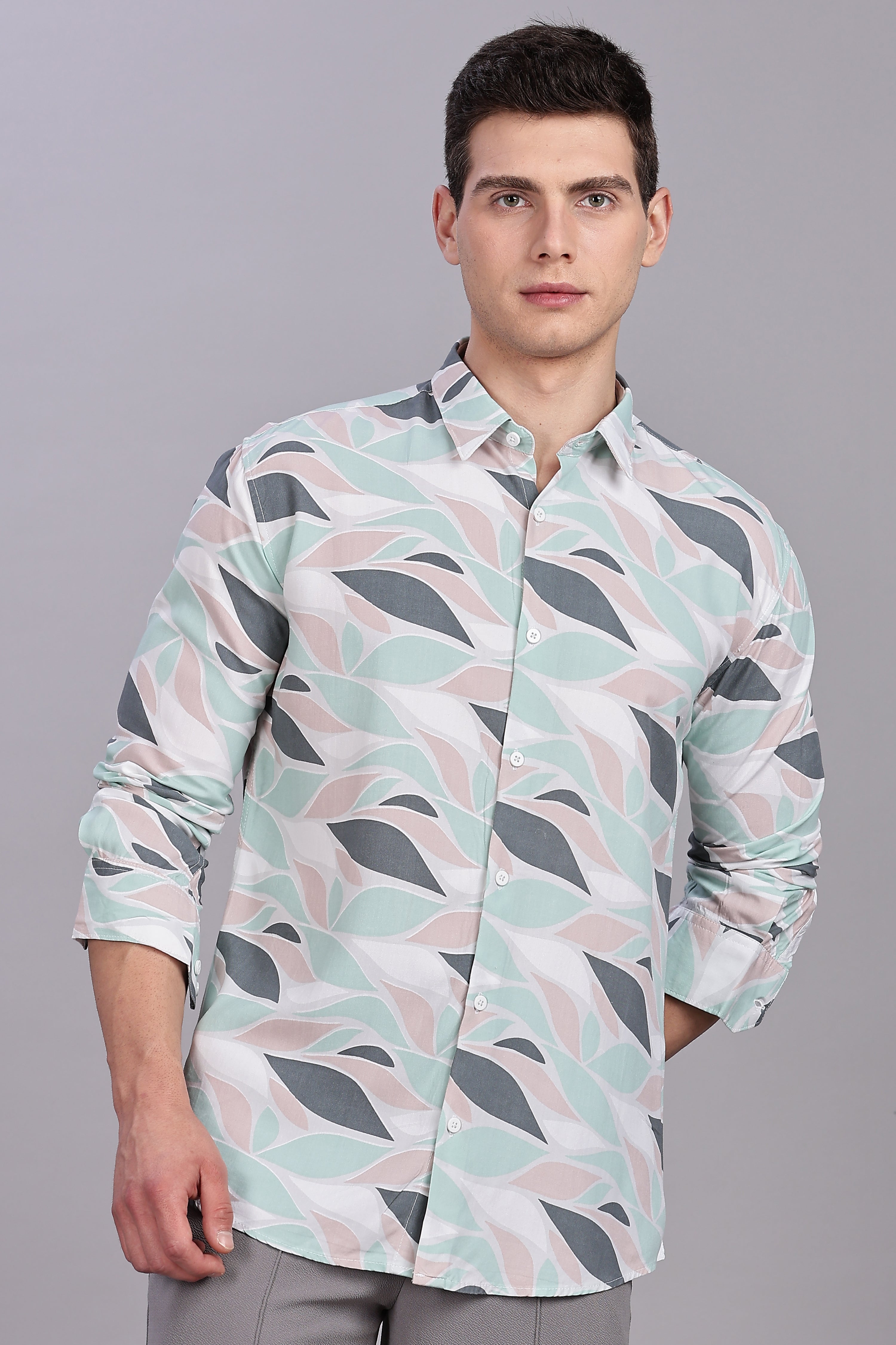 SMOKE ABSTRACT RAYON PRINTED SHIRT [brown]