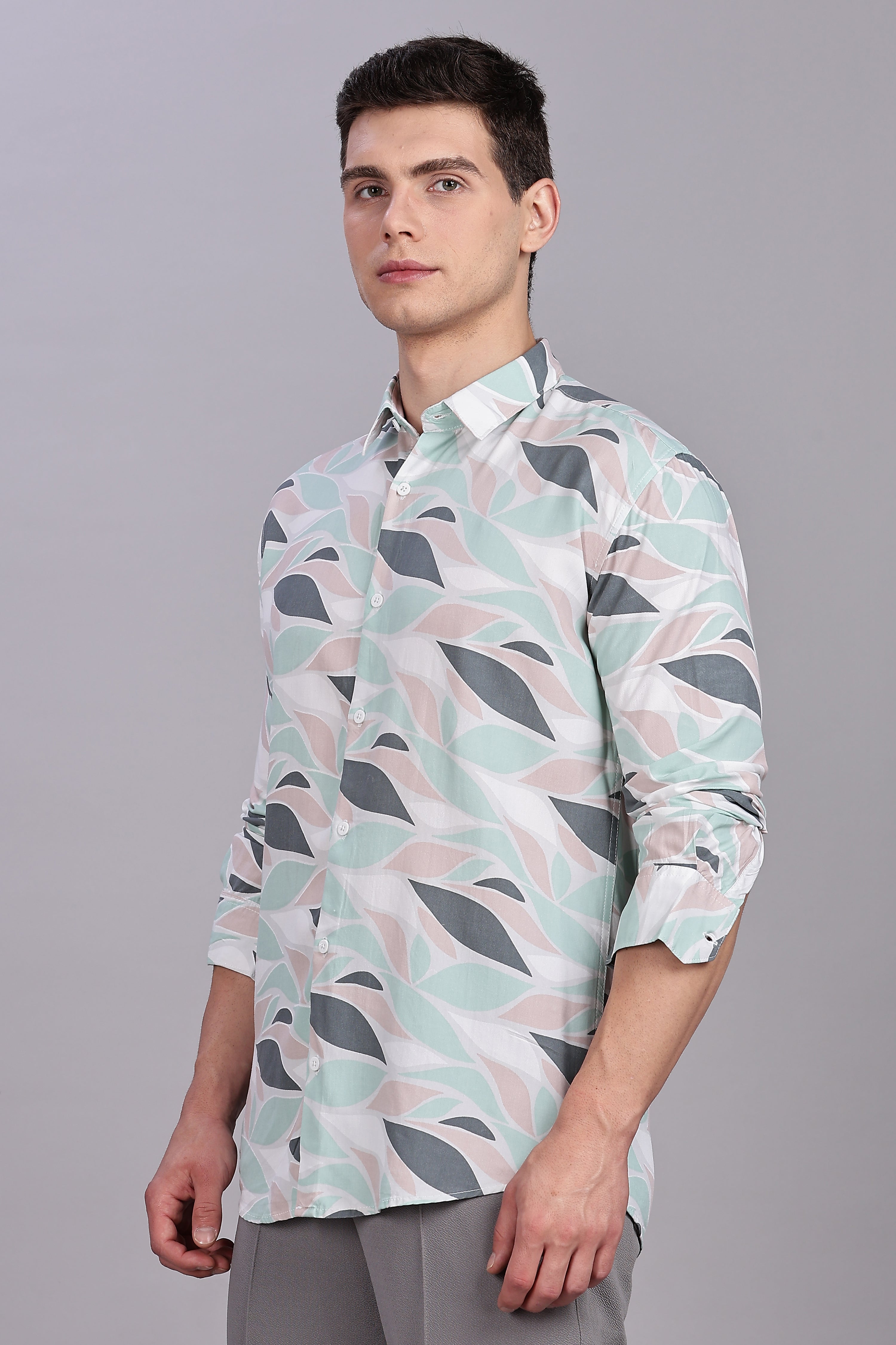 SMOKE ABSTRACT RAYON PRINTED SHIRT [brown]