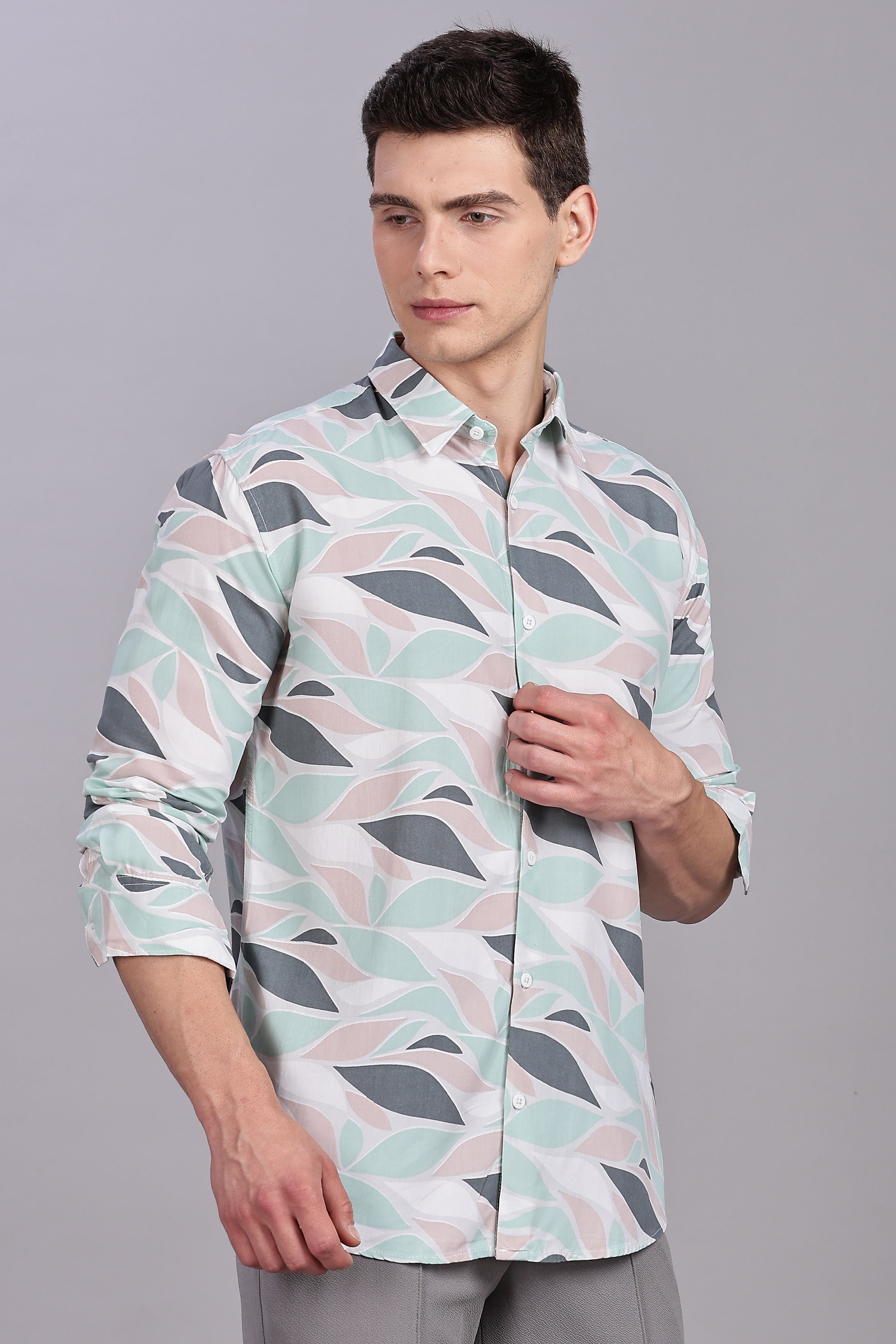 SMOKE ABSTRACT RAYON PRINTED SHIRT [grey]