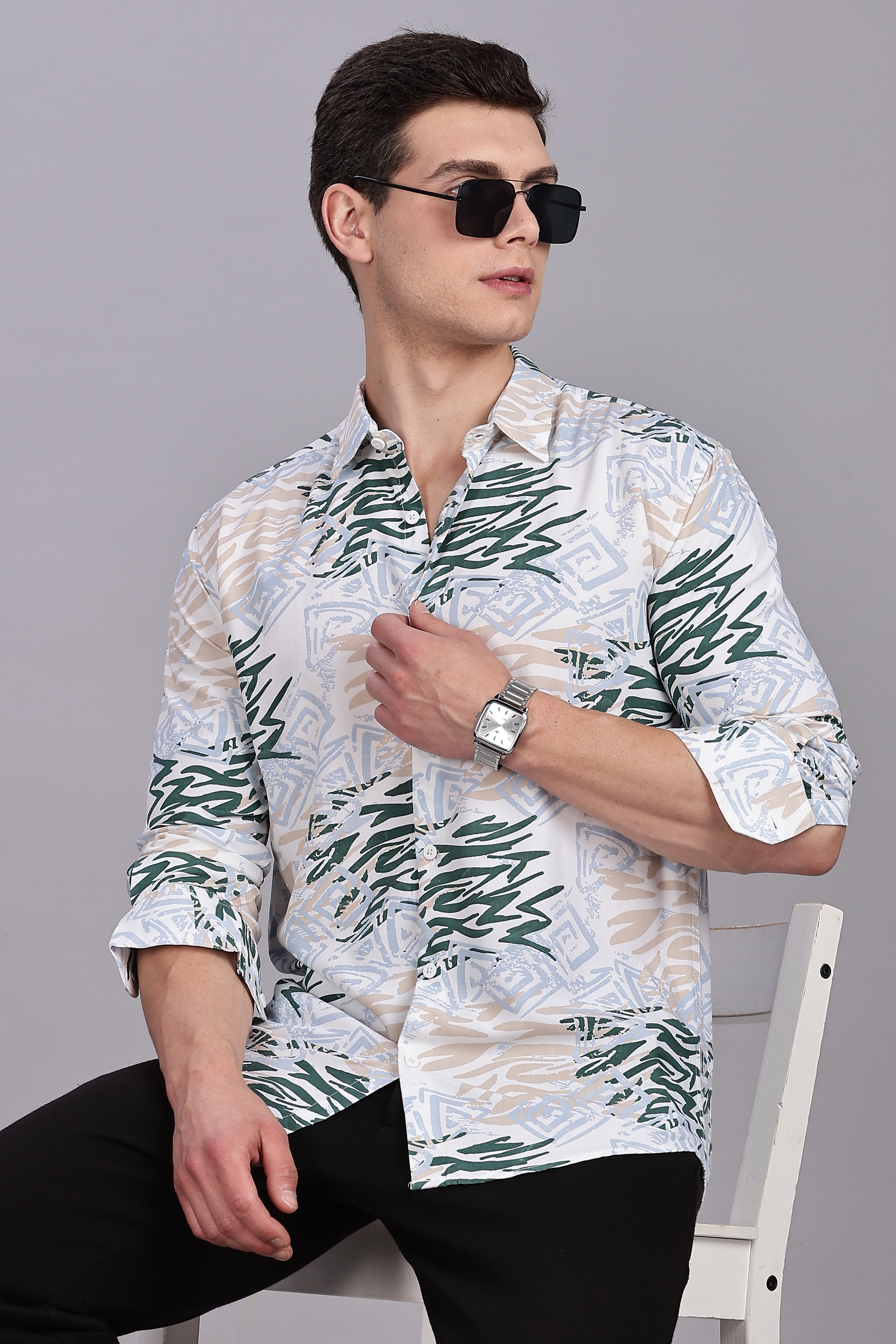 SMOKE ABSTRACT RAYON PRINTED SHIRT [white]