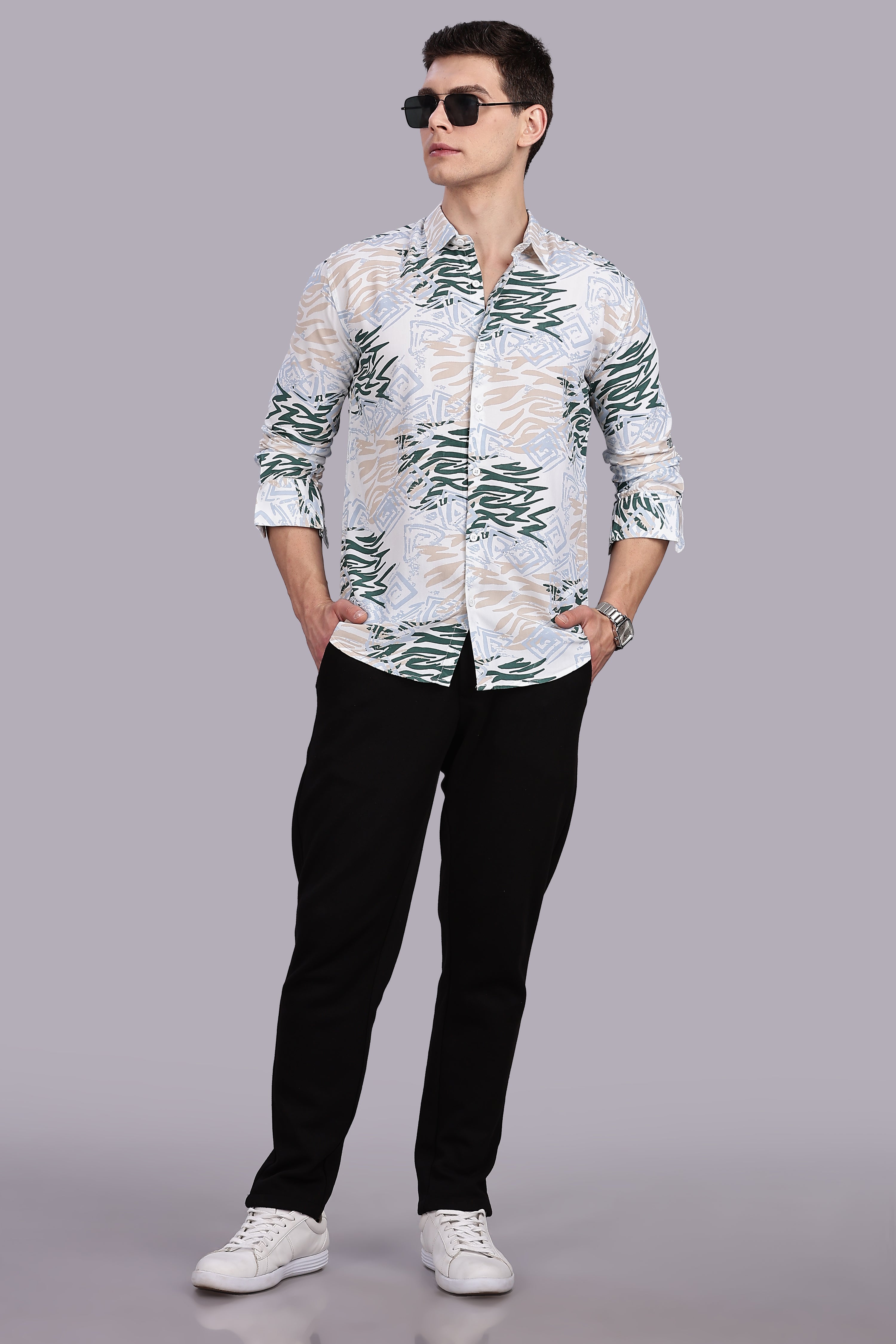 SMOKE ABSTRACT RAYON PRINTED SHIRT [white]