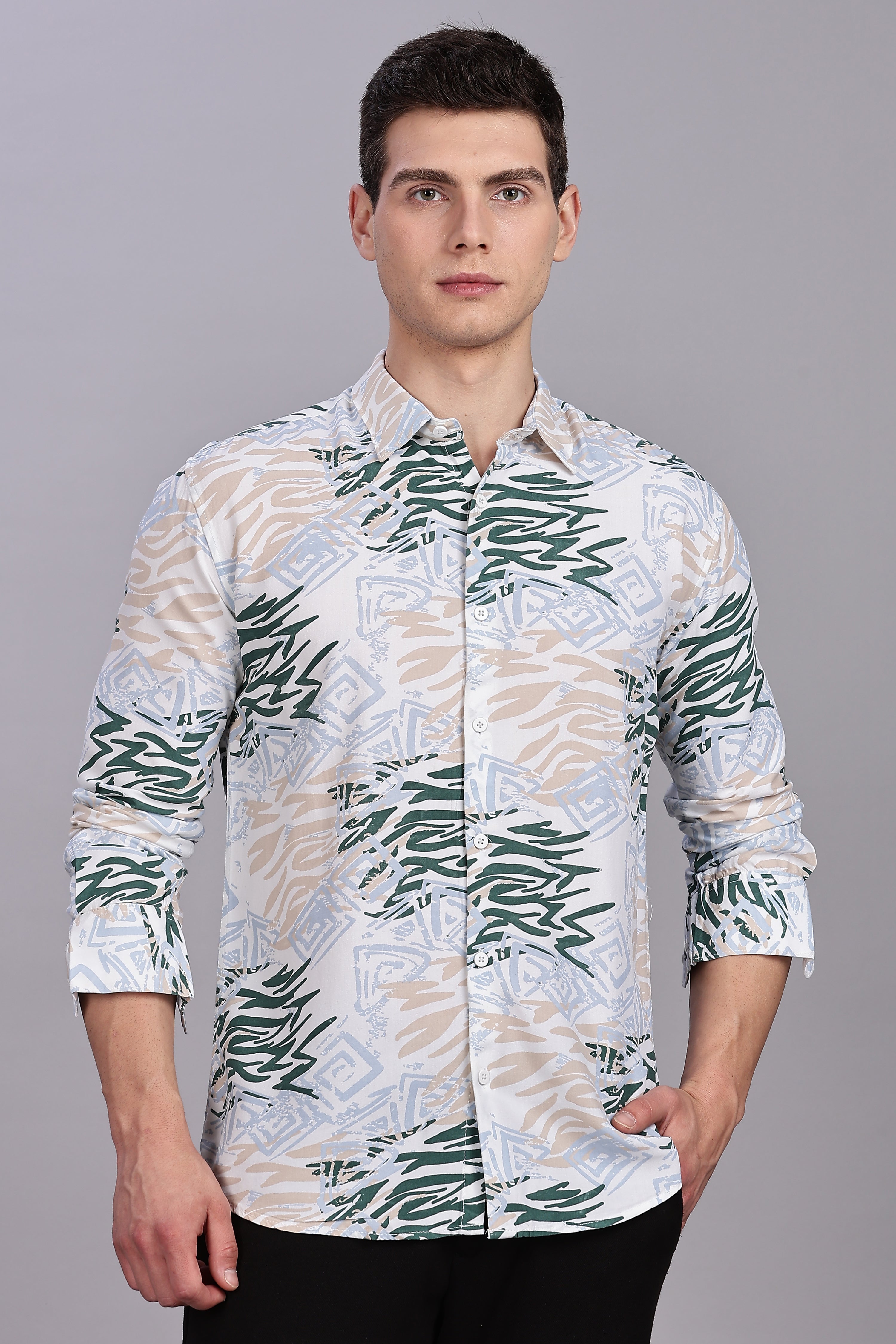 SMOKE ABSTRACT RAYON PRINTED SHIRT [white]