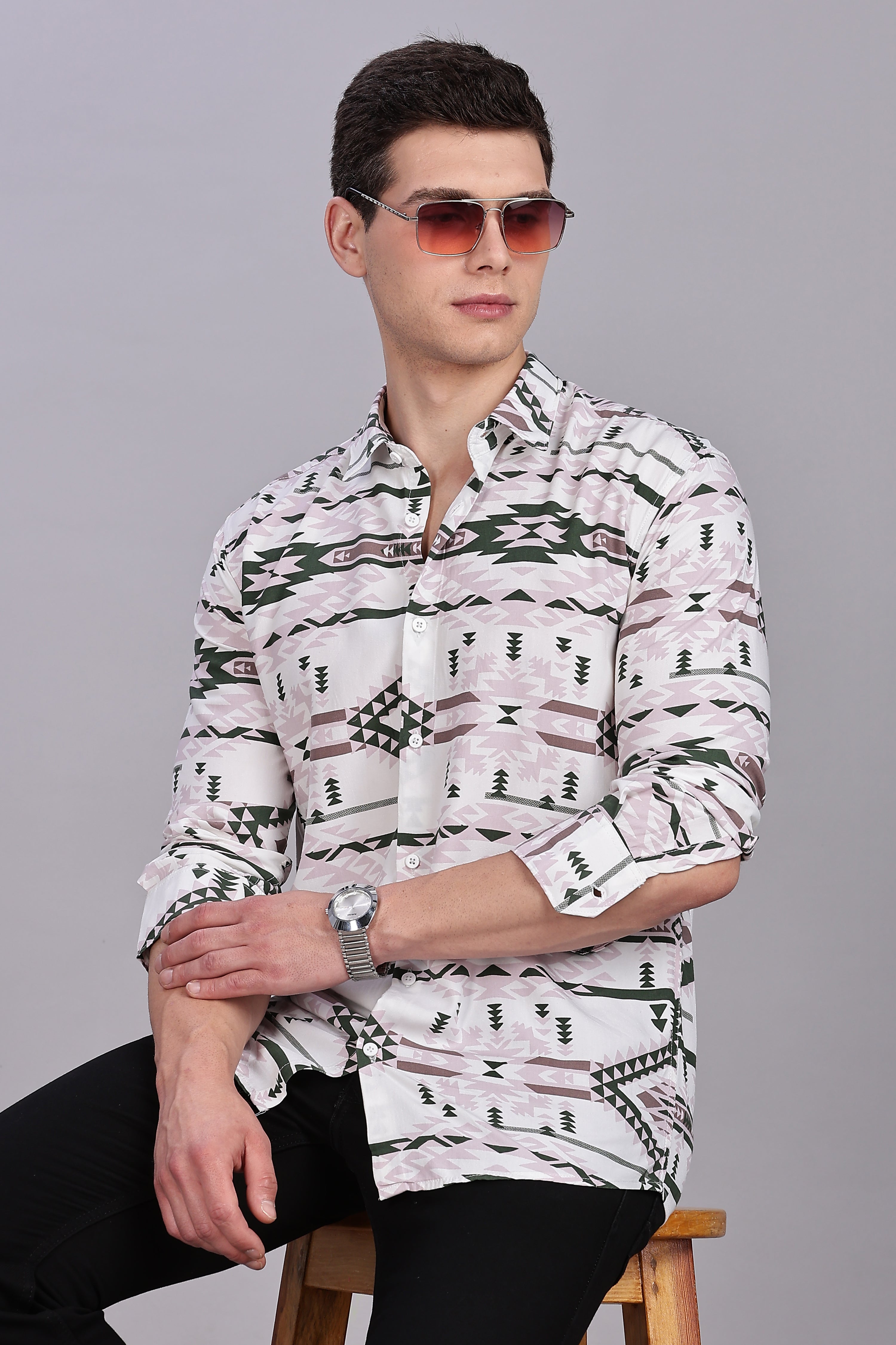 SMOKE ABSTRACT RAYON SHIRT [white]