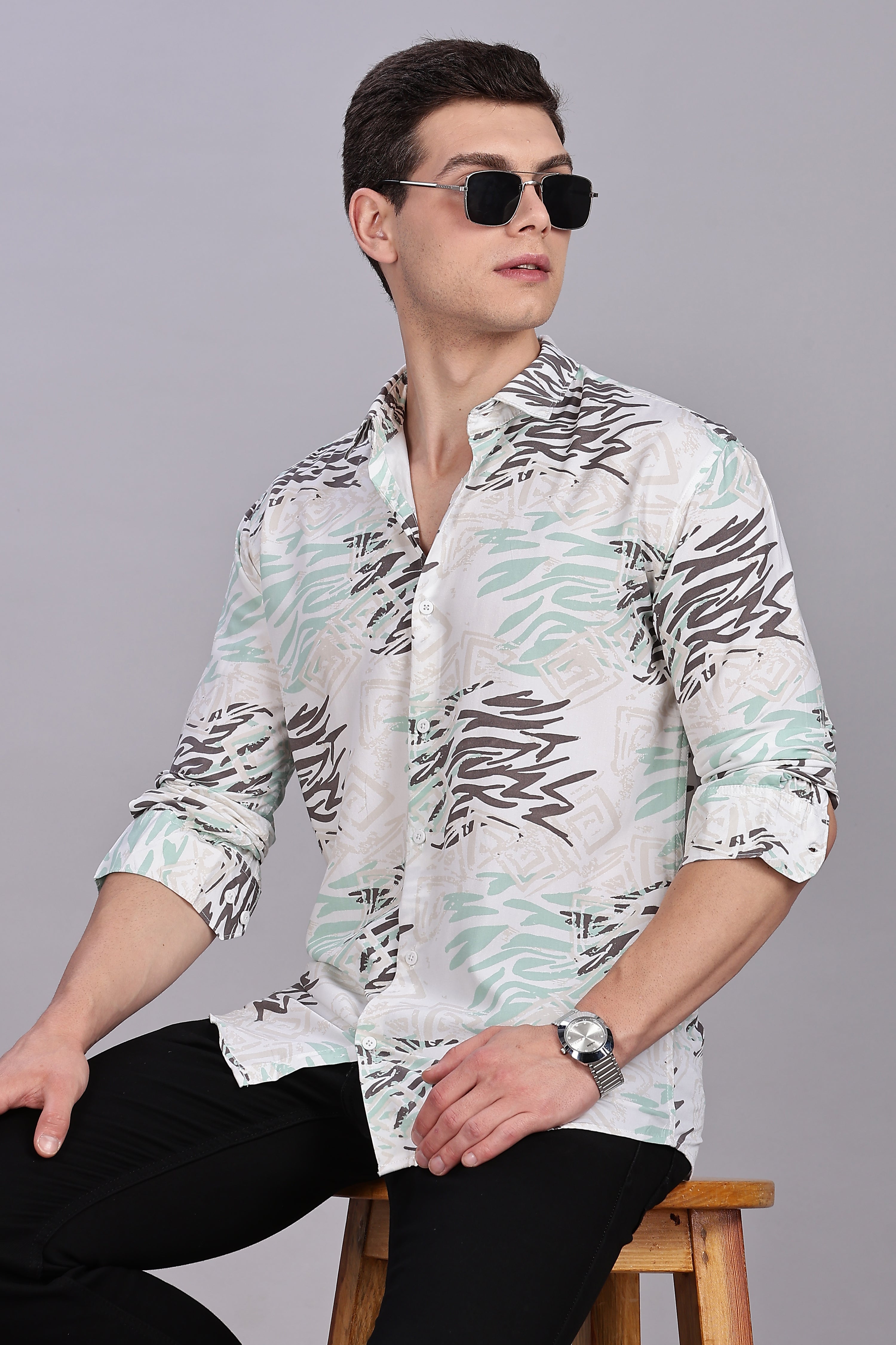 SMOKE ABSTRACT RAYON PRINTED SHIRT