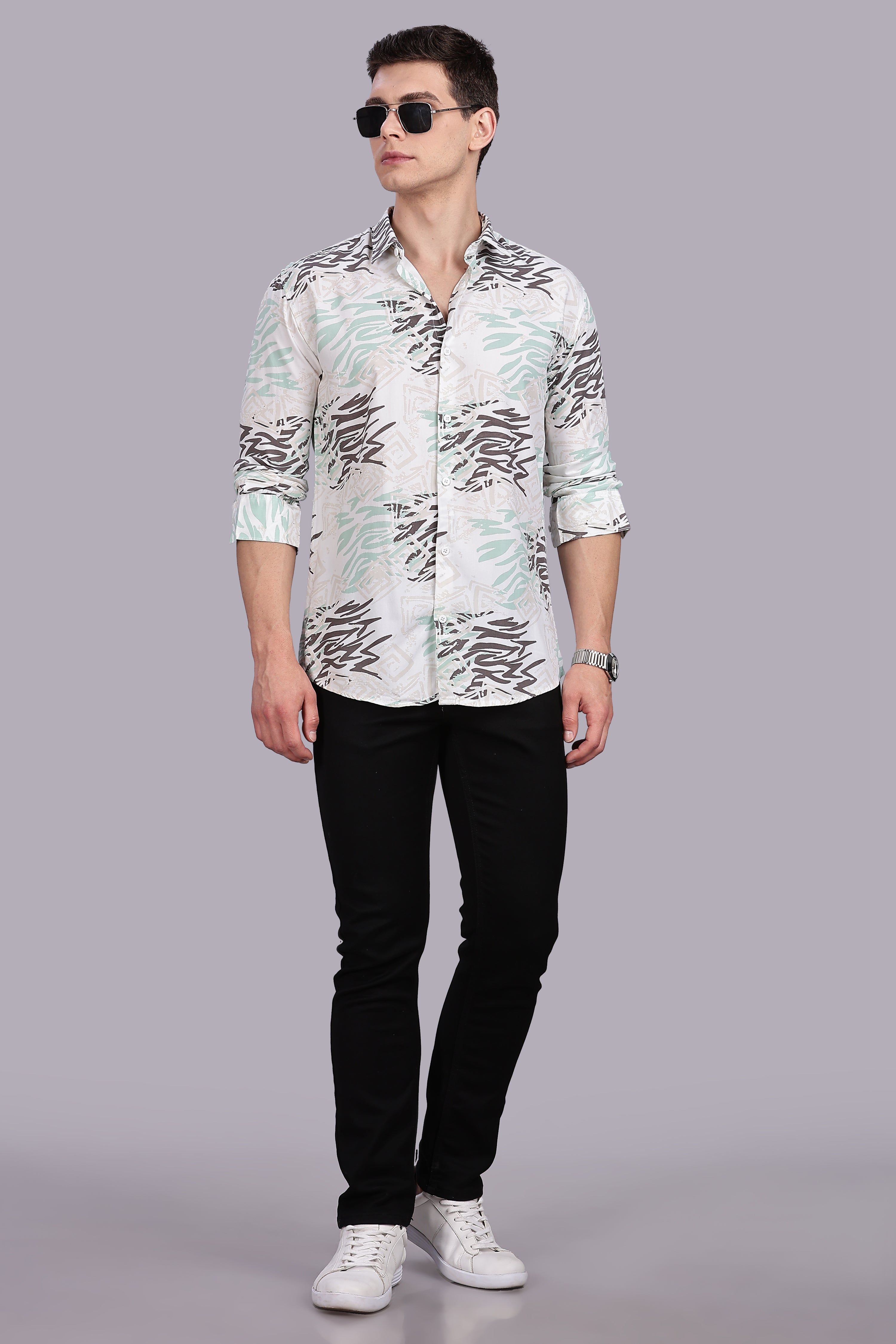 SMOKE ABSTRACT RAYON PRINTED SHIRT