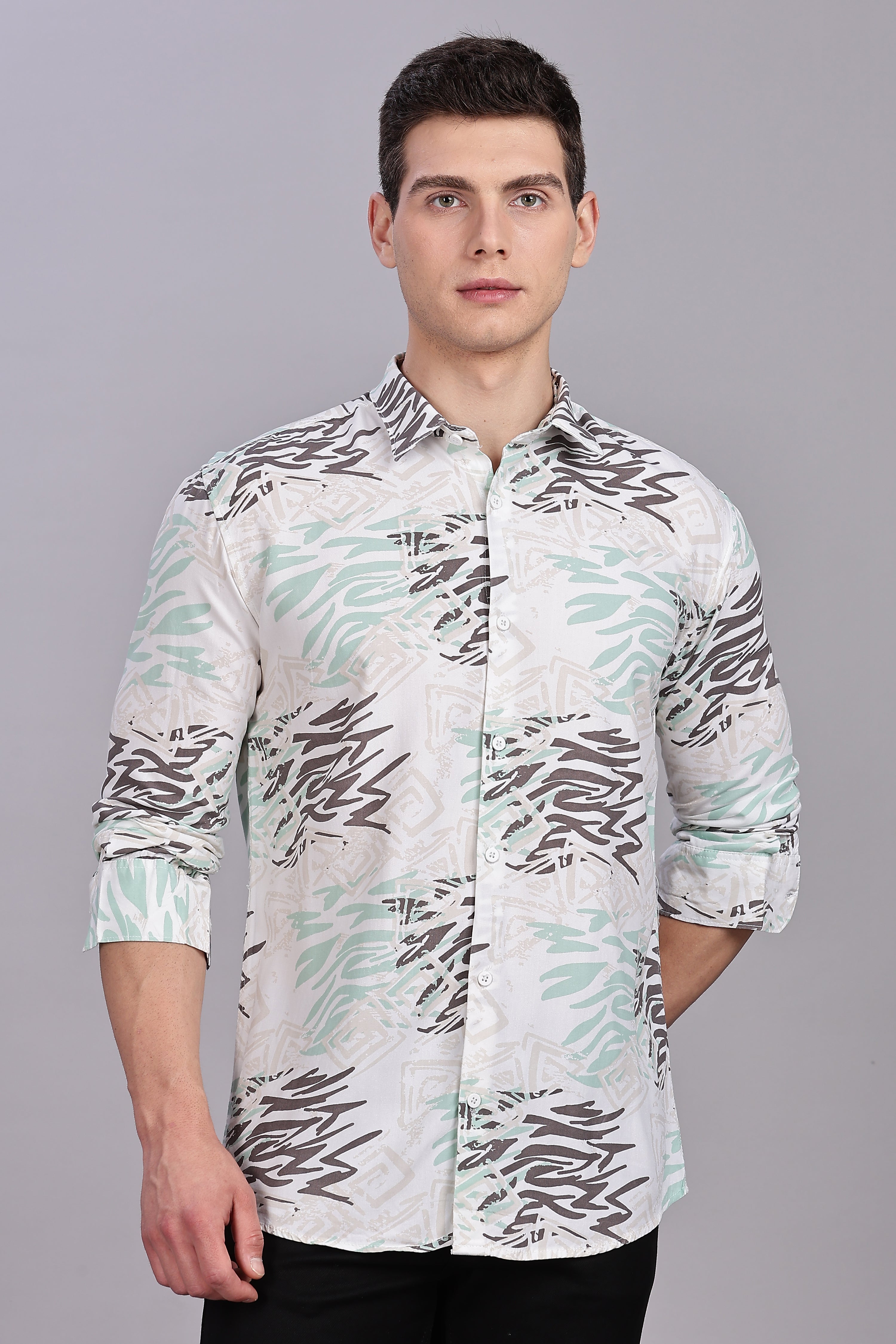 SMOKE ABSTRACT RAYON PRINTED SHIRT