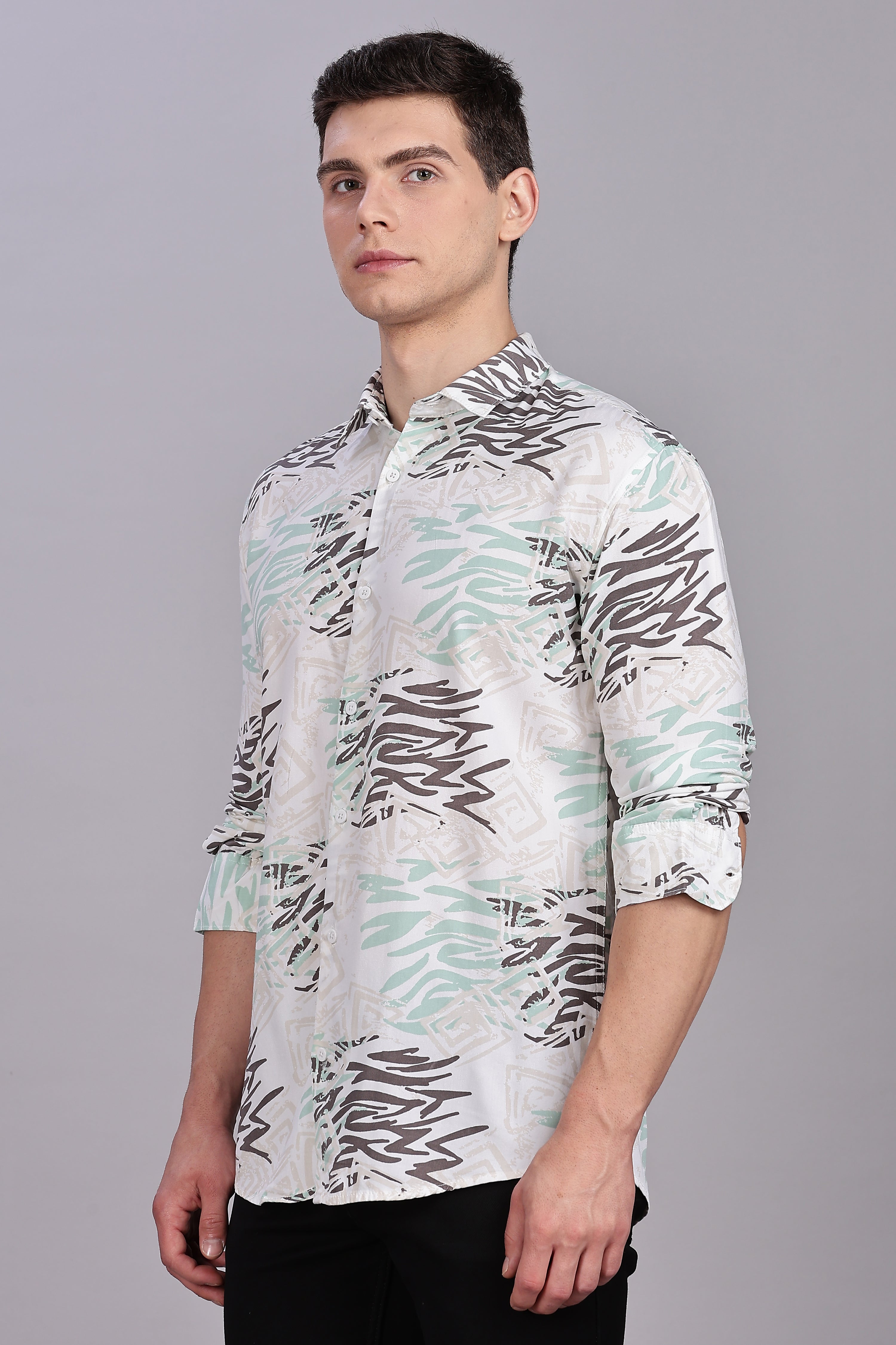 SMOKE ABSTRACT RAYON PRINTED SHIRT