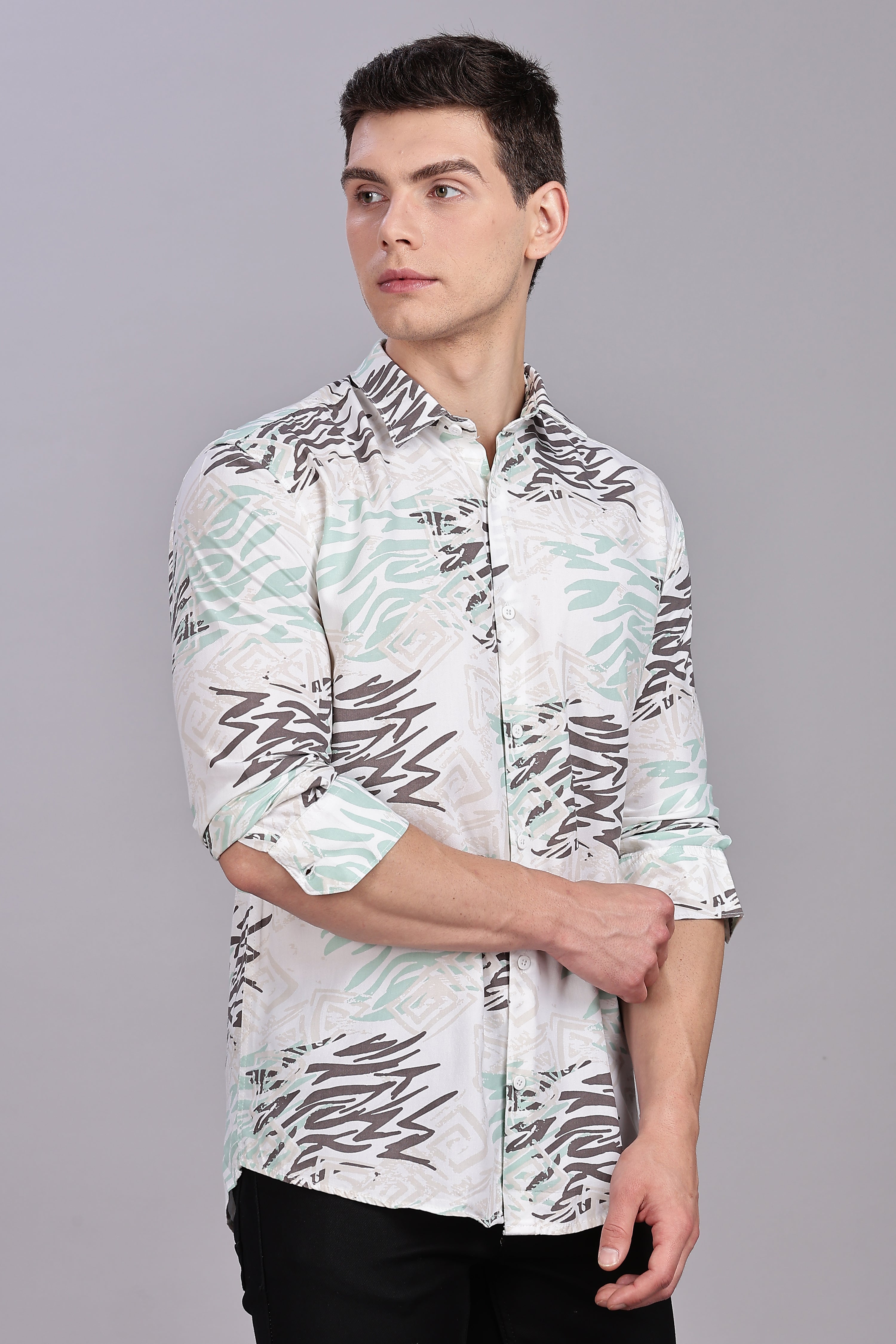 SMOKE ABSTRACT RAYON PRINTED SHIRT