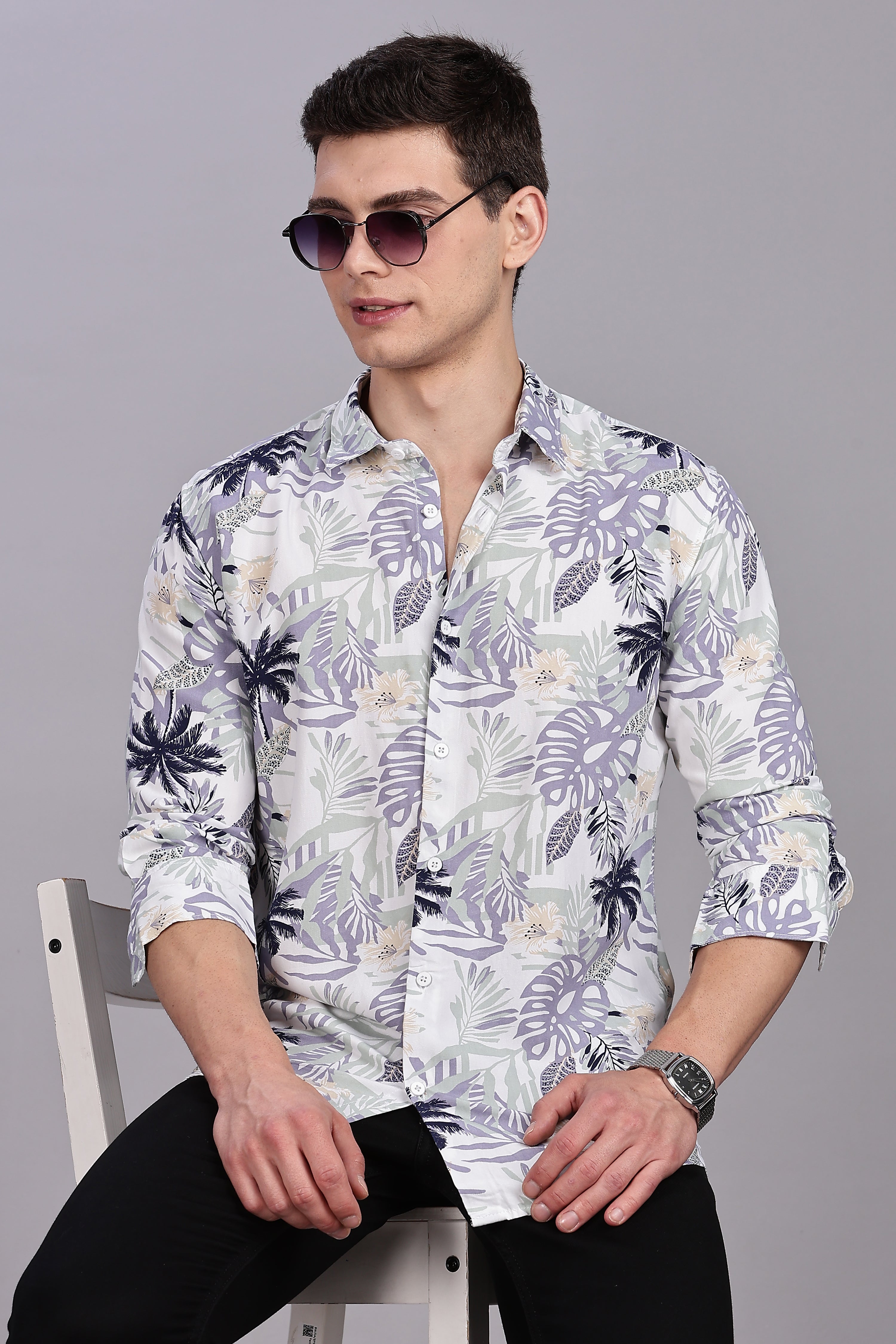 SMOKE FLORAL RAYON SHIRT [white]