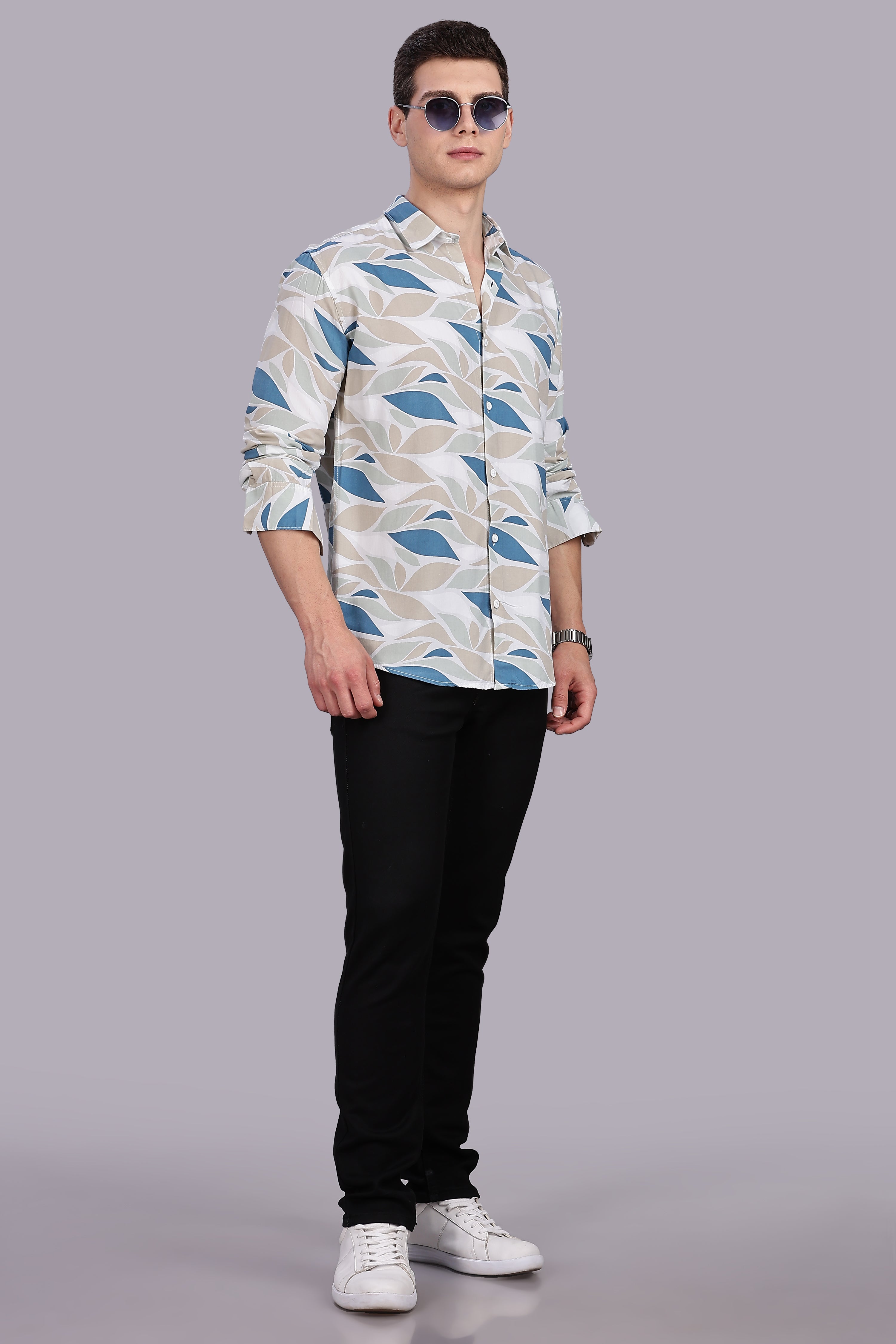 SMOKE ABSTRACT RAYON PRINTED SHIRT [blue]