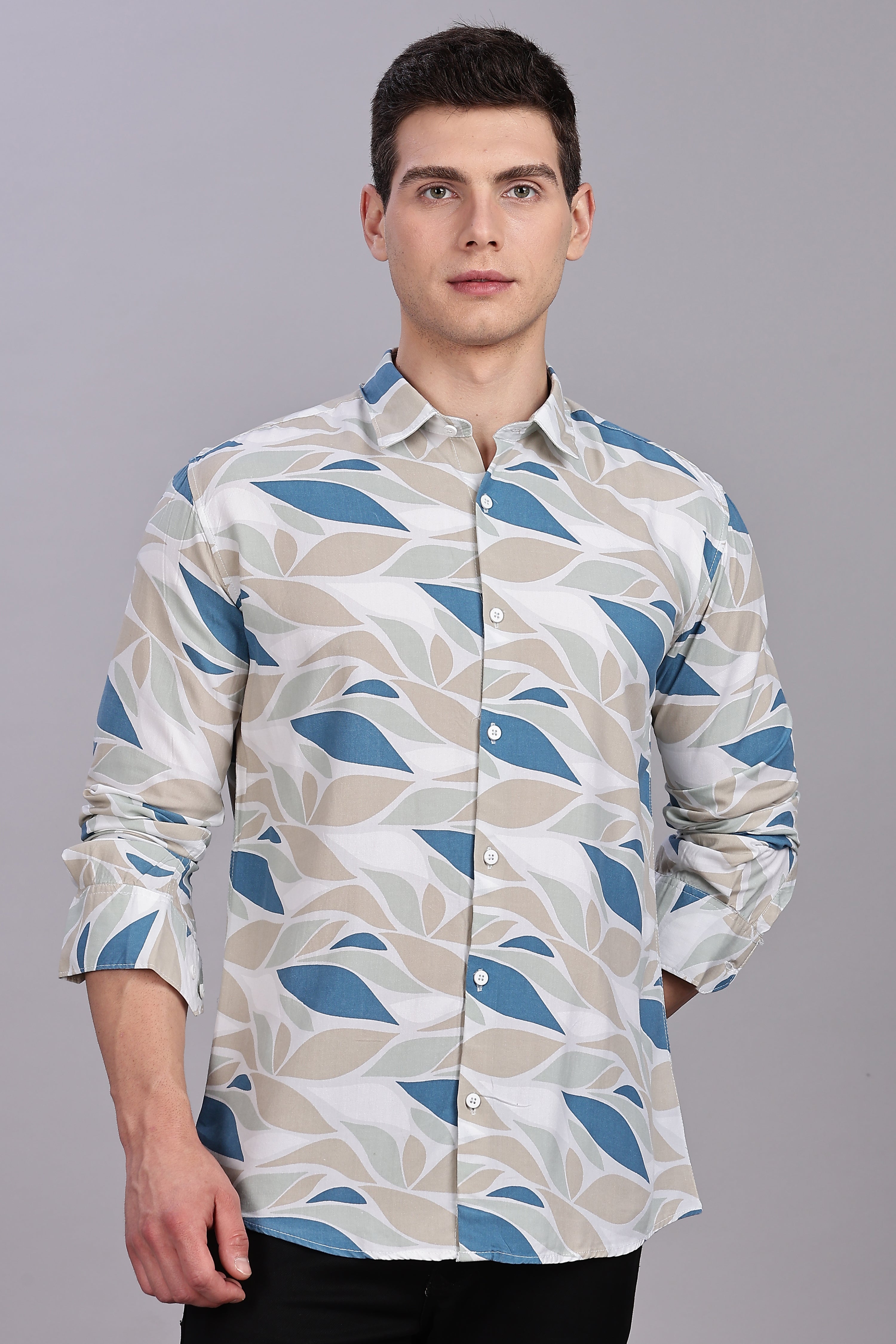 SMOKE ABSTRACT RAYON PRINTED SHIRT [blue]
