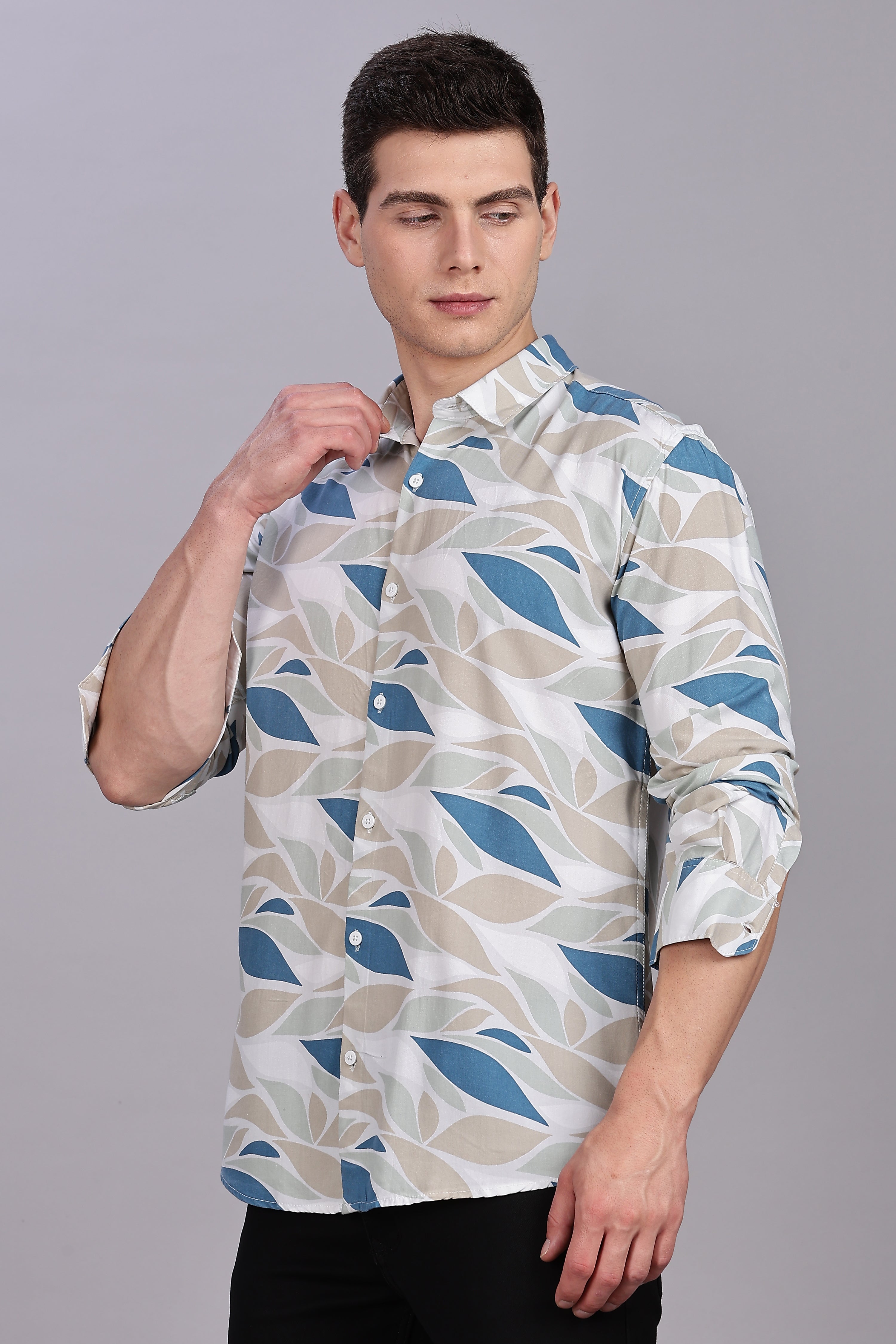 SMOKE ABSTRACT RAYON PRINTED SHIRT [blue]