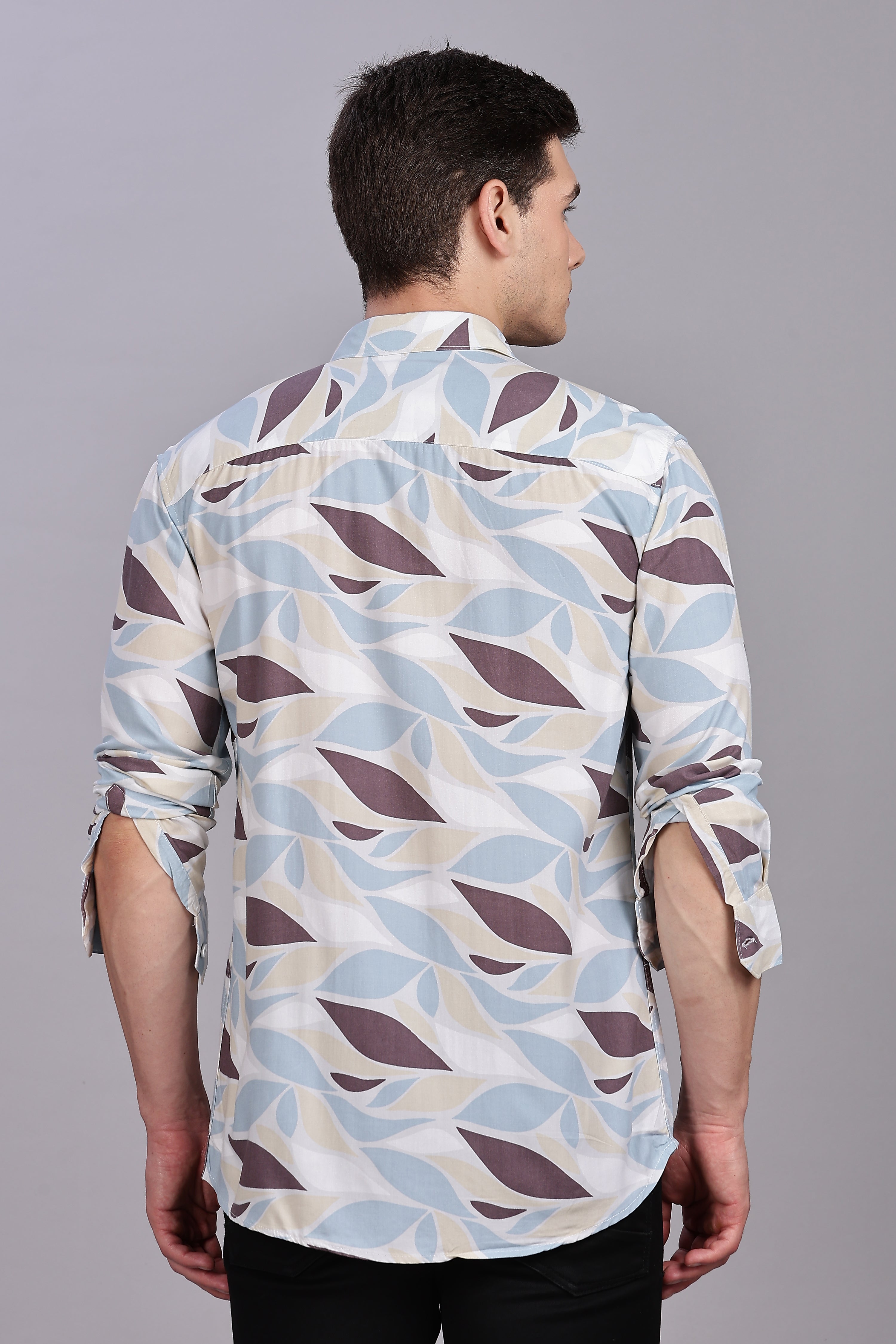SMOKE ABSTRACT RAYON PRINTED SHIRT [brown]