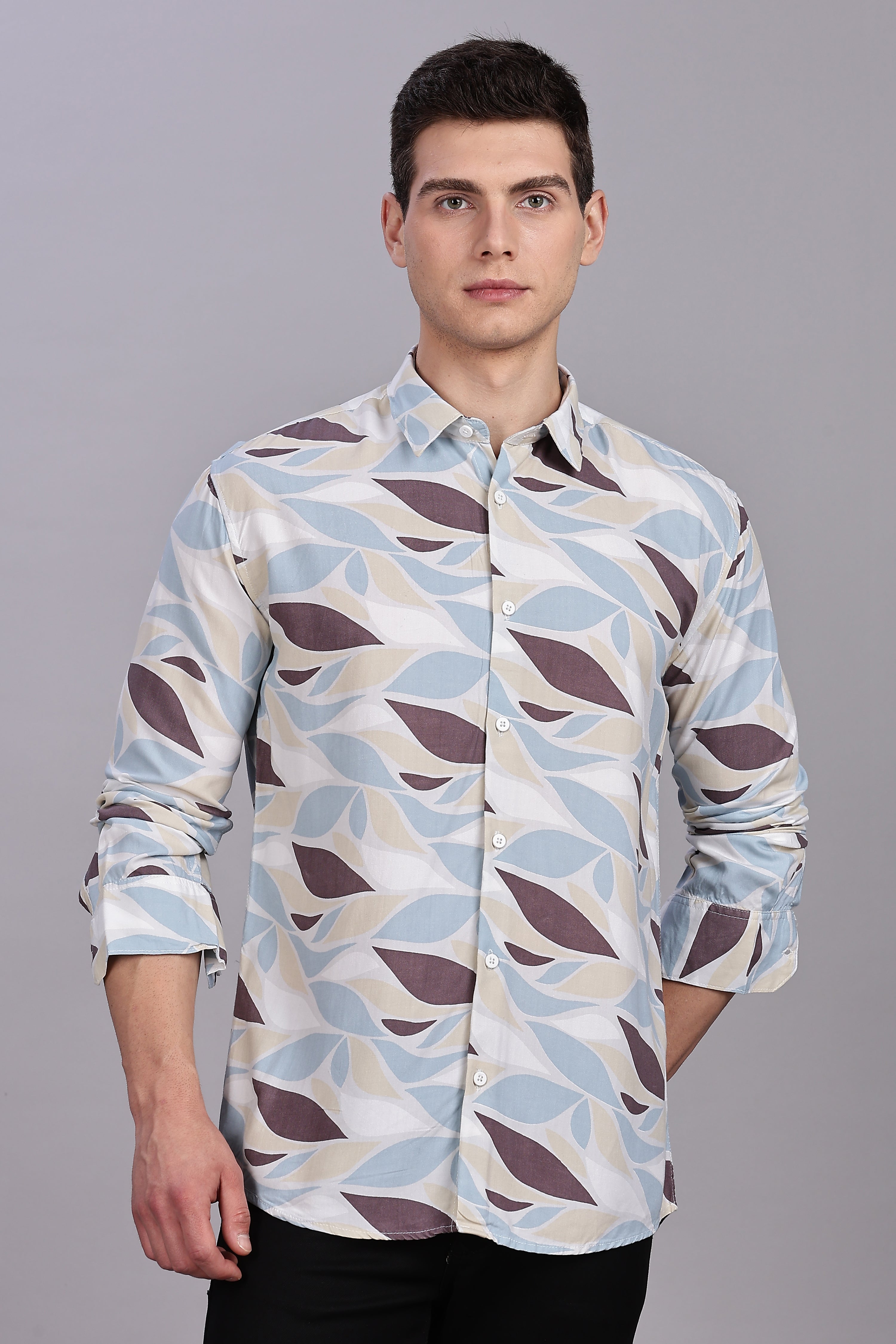 SMOKE ABSTRACT RAYON PRINTED SHIRT [brown]