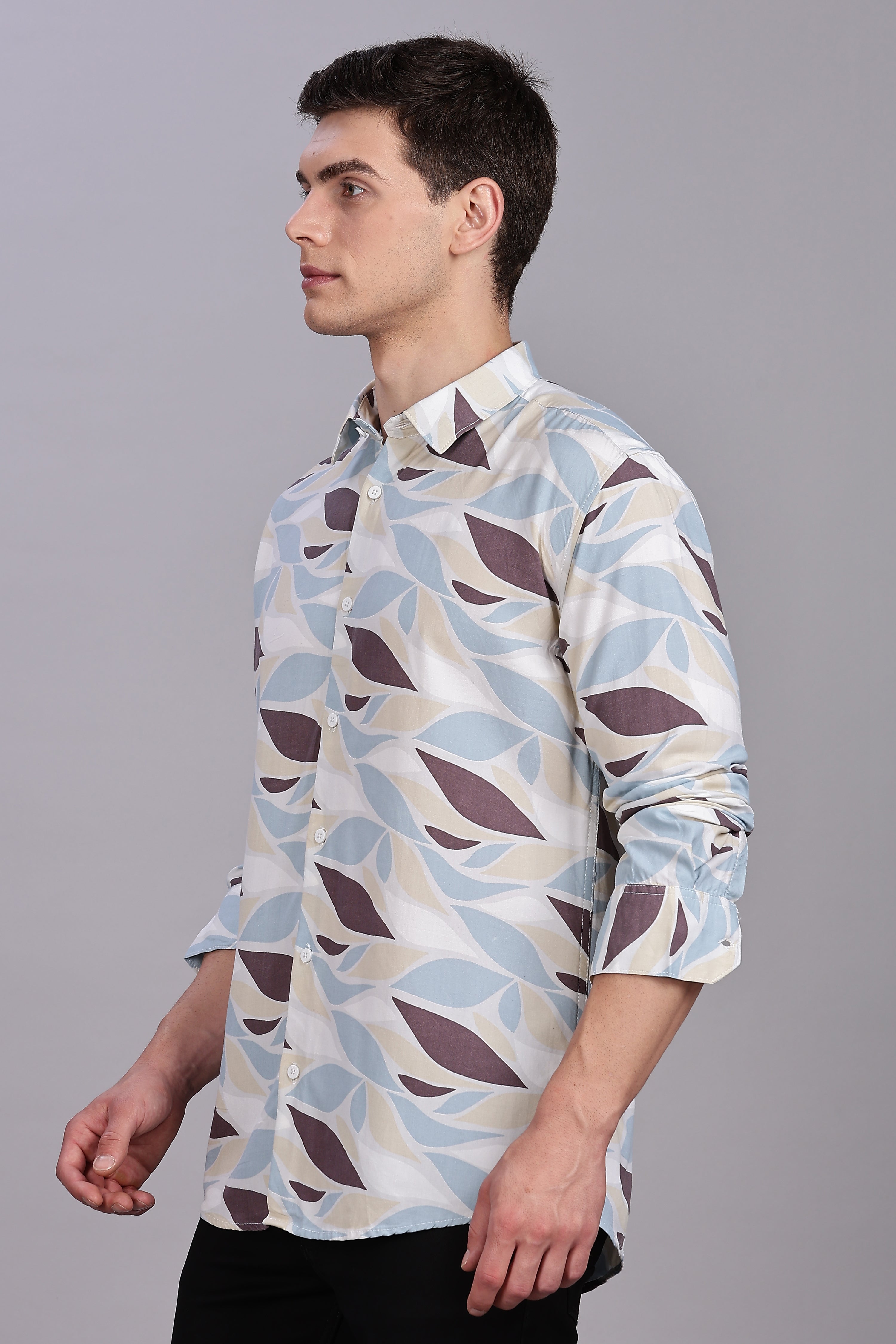 SMOKE ABSTRACT RAYON PRINTED SHIRT [brown]