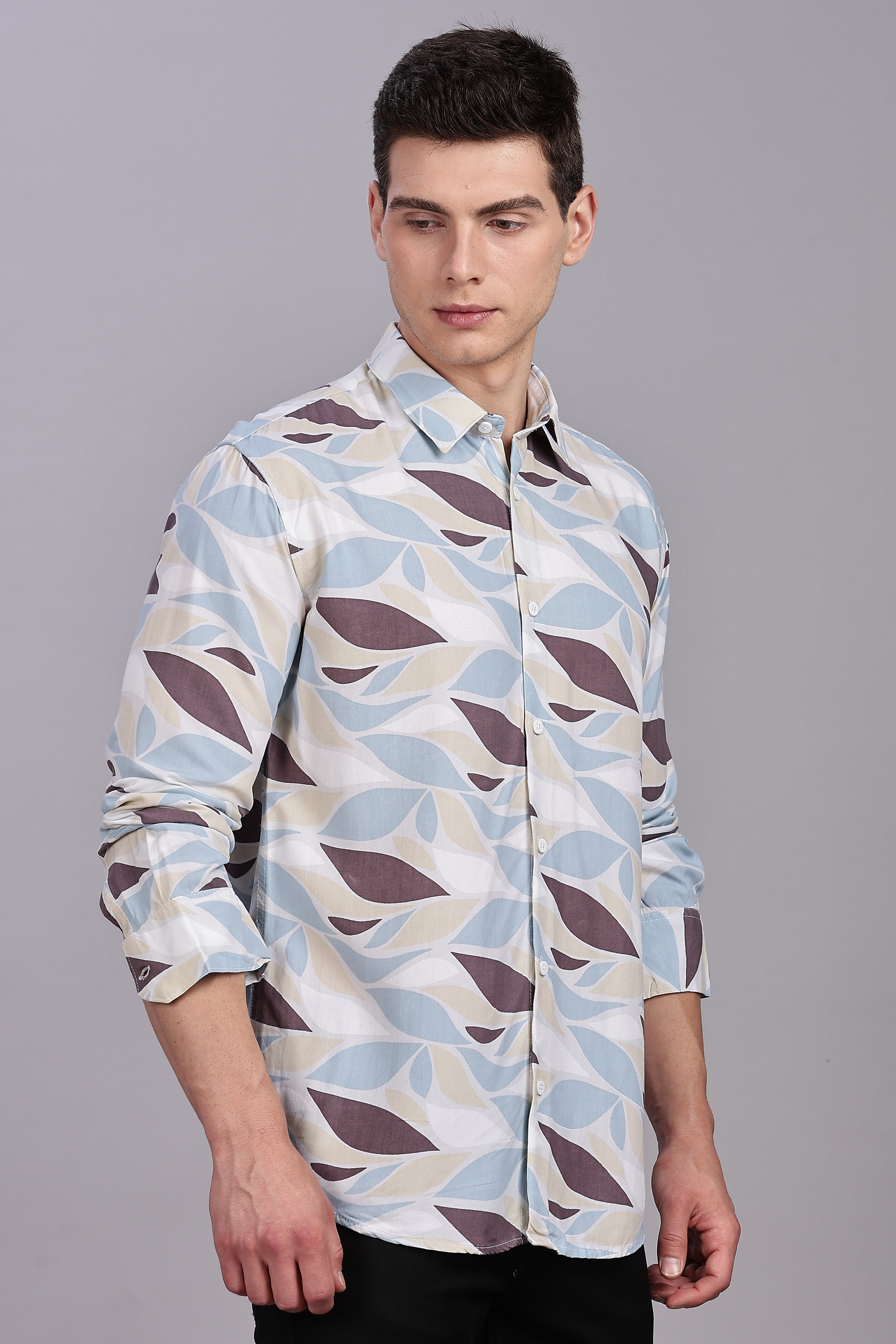 SMOKE ABSTRACT RAYON PRINTED SHIRT [brown]
