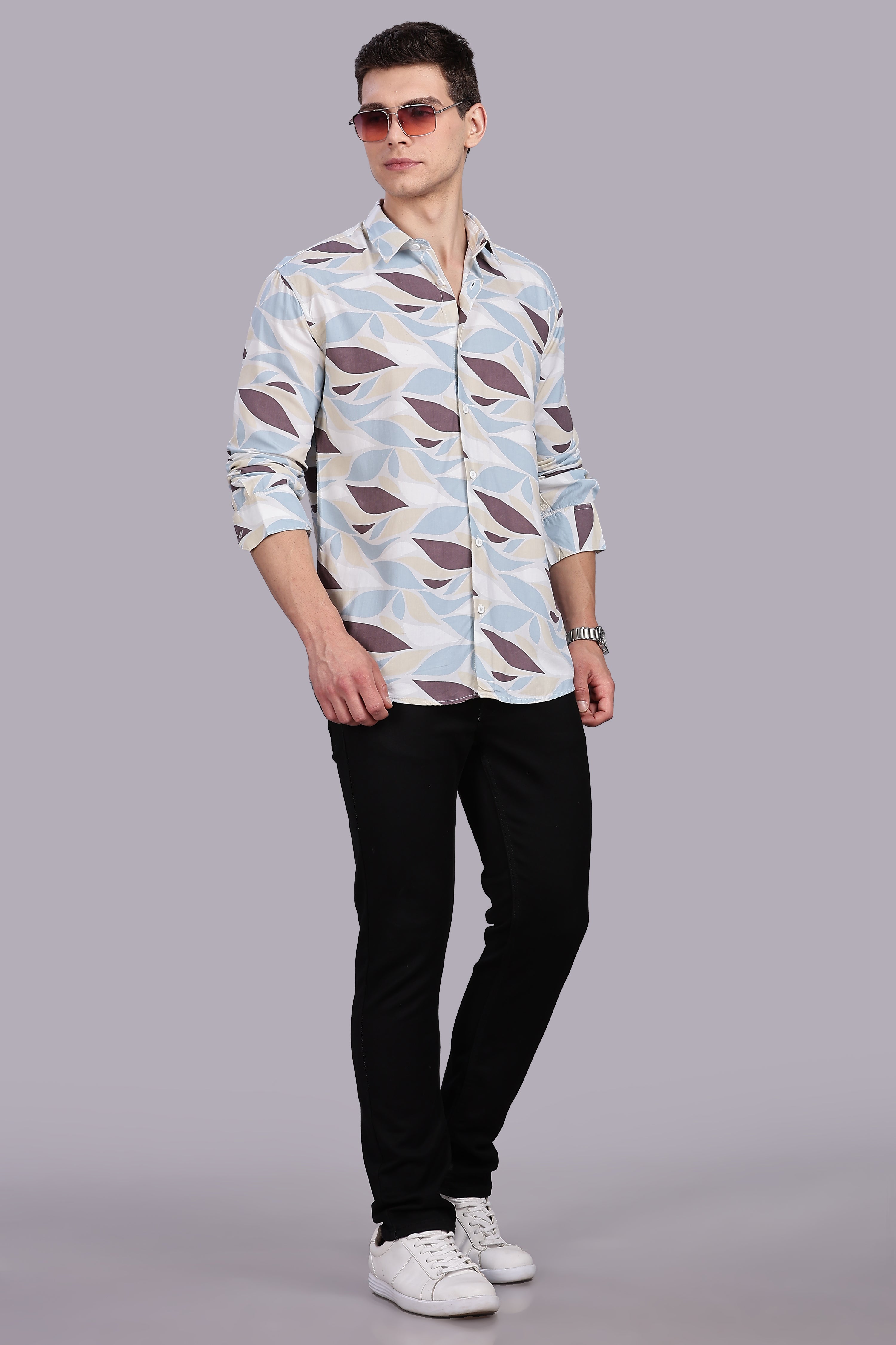 SMOKE ABSTRACT RAYON PRINTED SHIRT [brown]