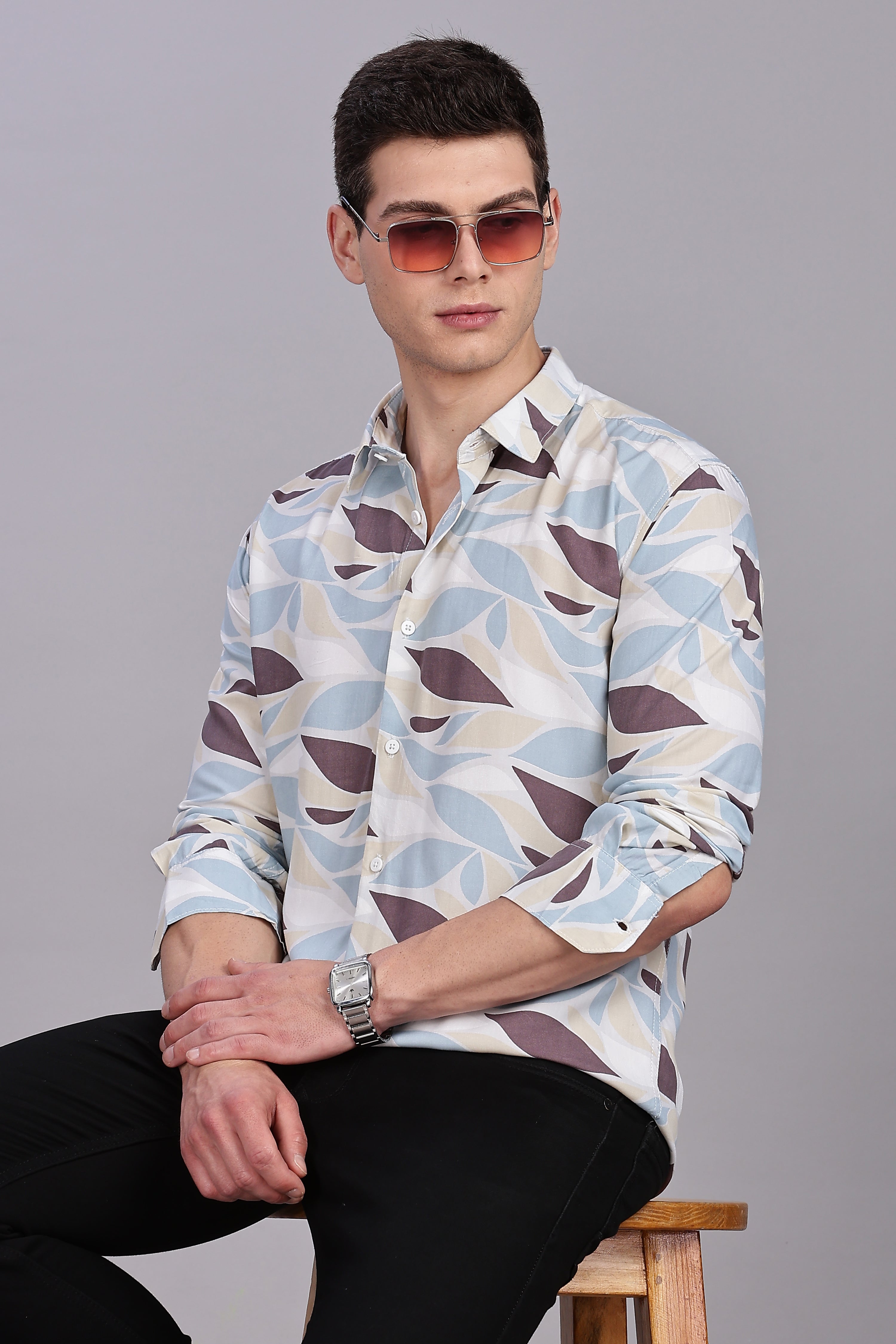 SMOKE ABSTRACT RAYON PRINTED SHIRT [brown]