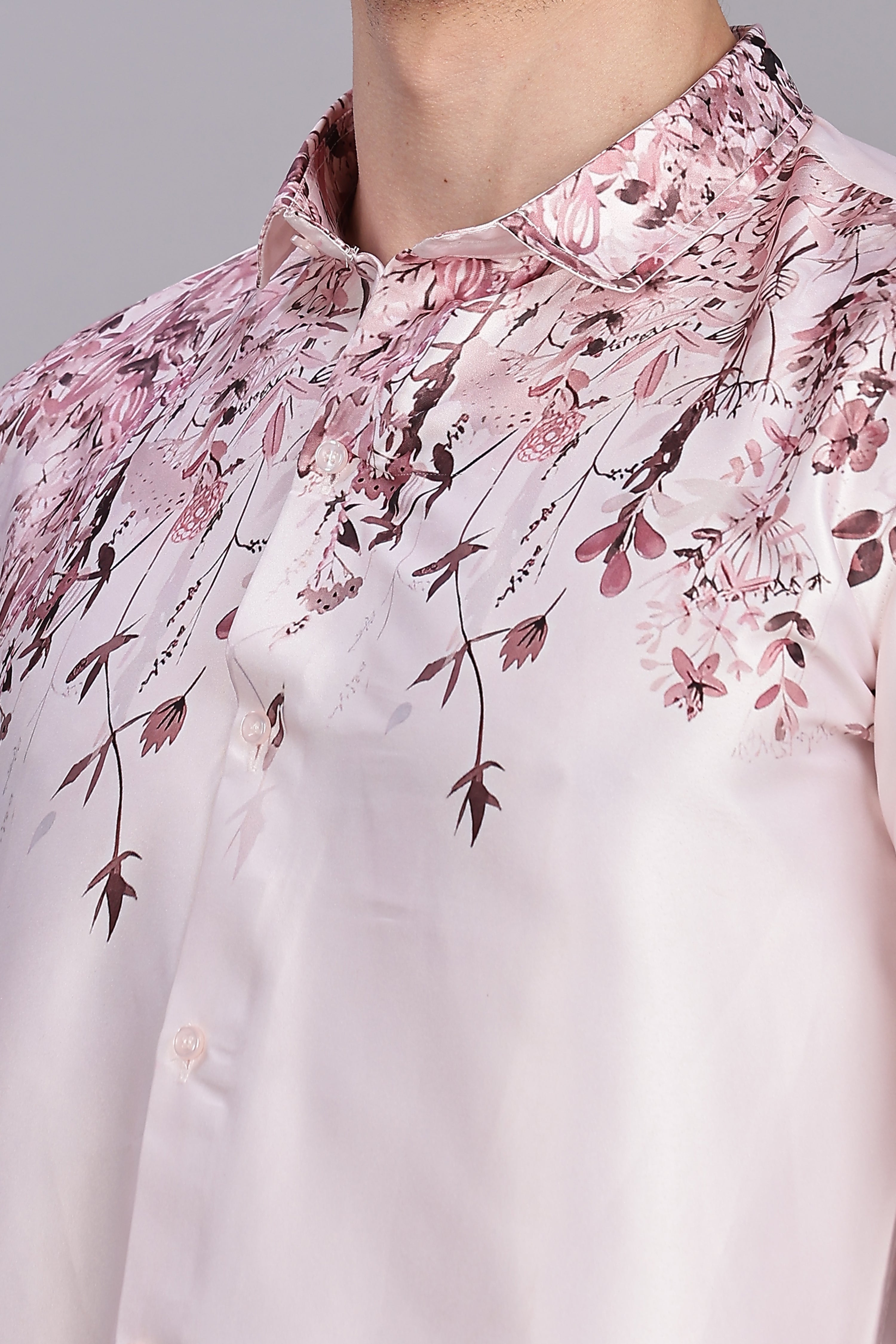 SMOKE FLORAL PEACHY PINK SATIN SHIRT [pink]