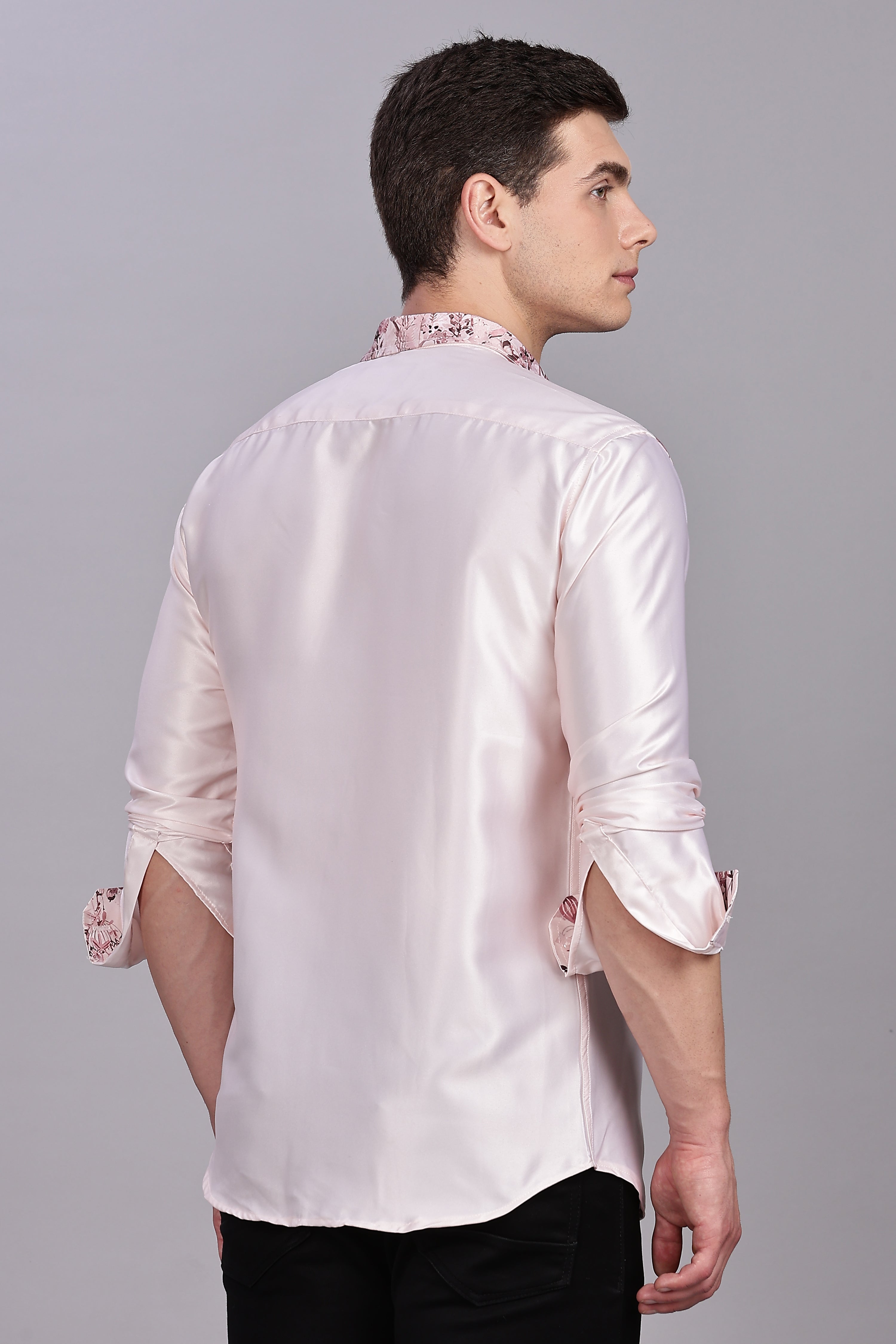 SMOKE FLORAL PEACHY PINK SATIN SHIRT [pink]