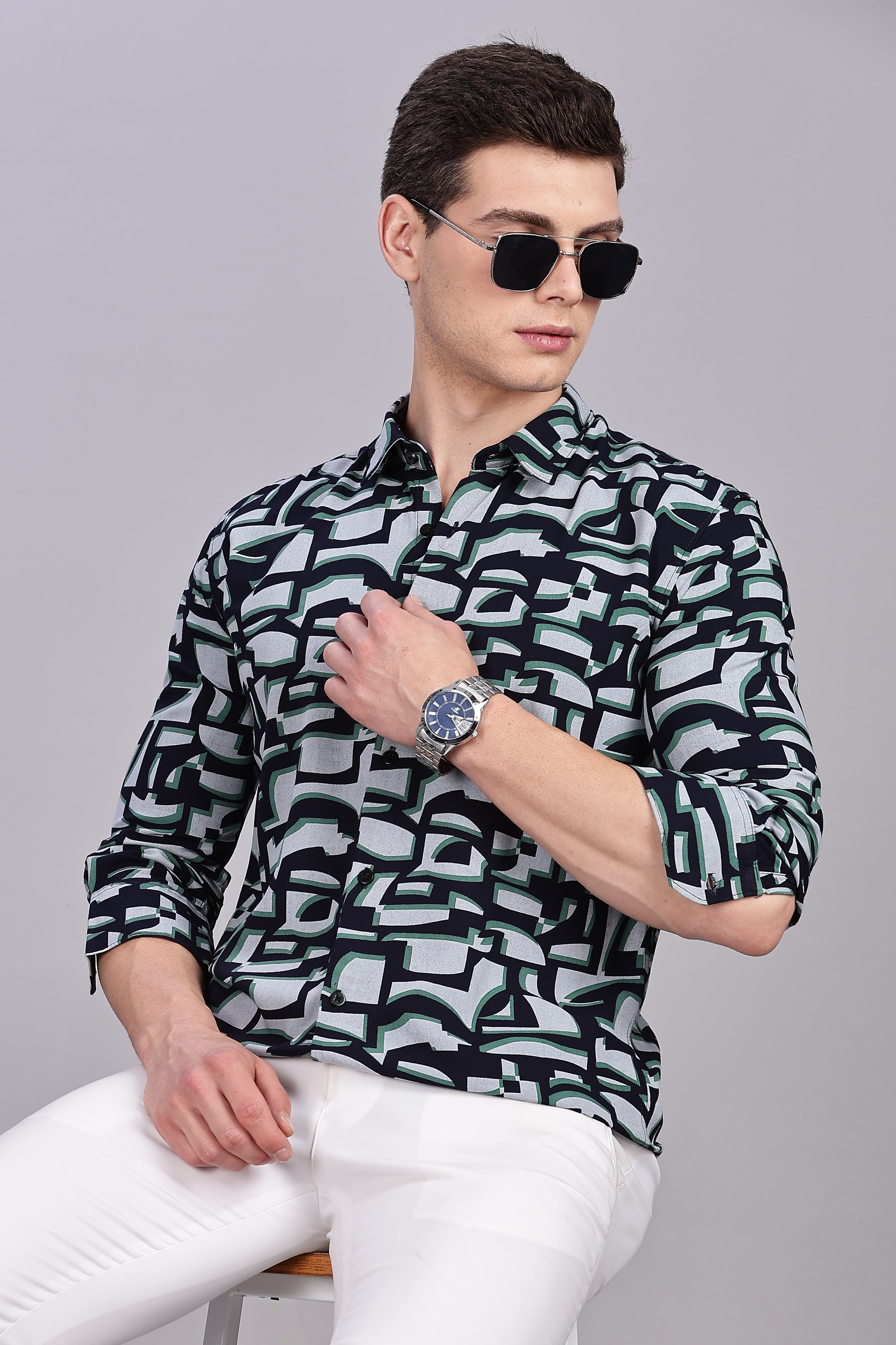 SMOKE ABSTRACT RAYON SHIRT [black green]