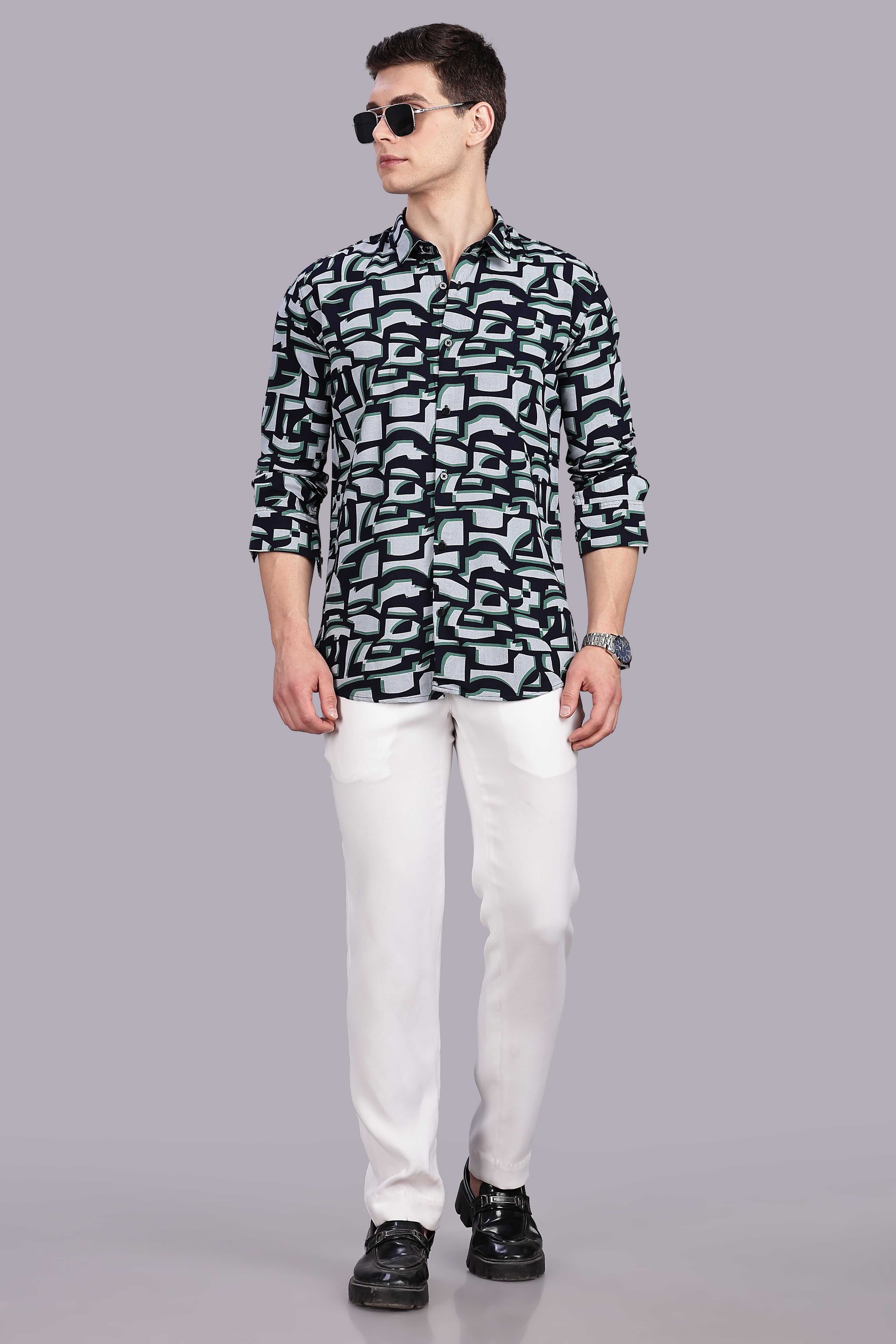 SMOKE ABSTRACT RAYON SHIRT [black green]