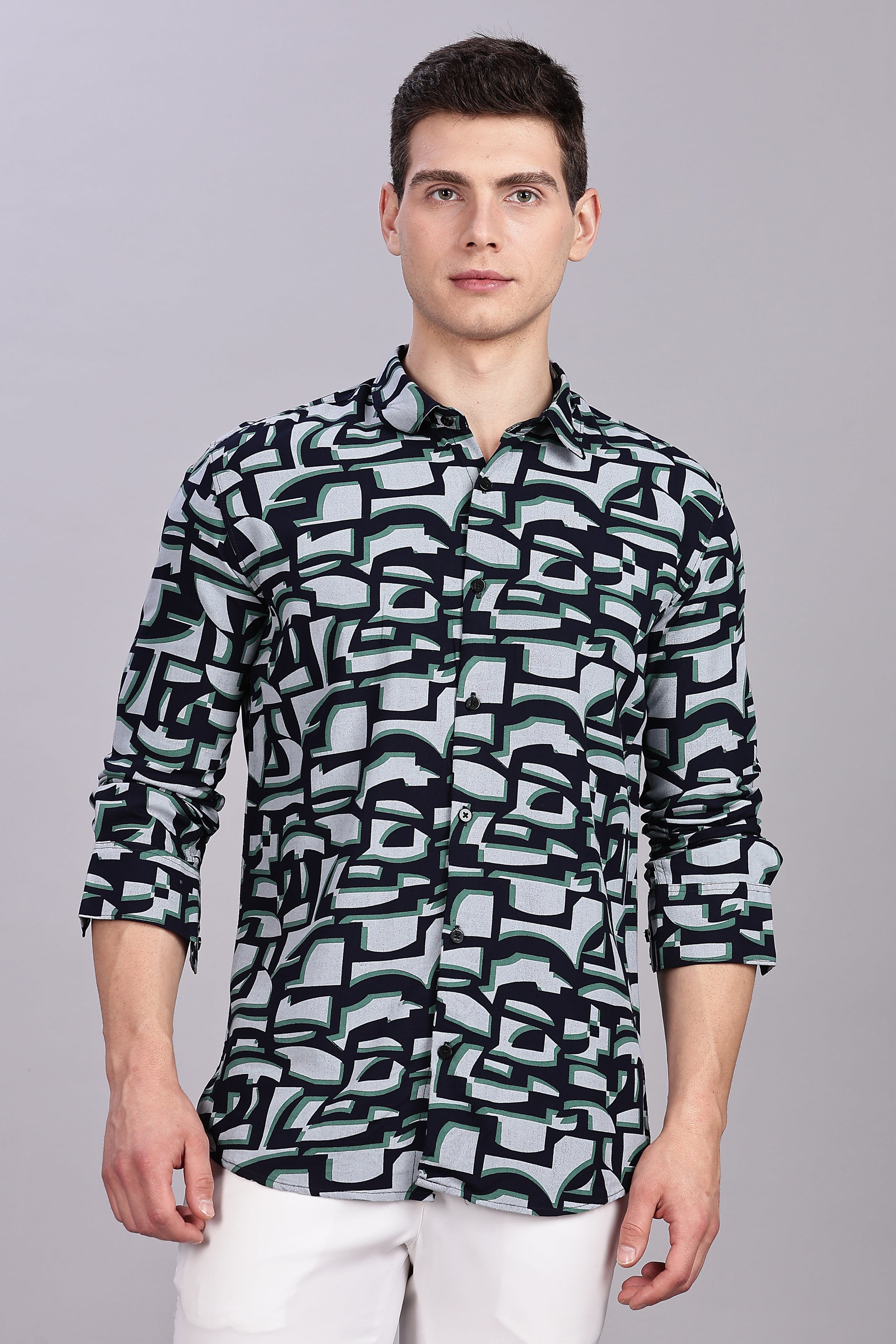 SMOKE ABSTRACT RAYON SHIRT [black green]