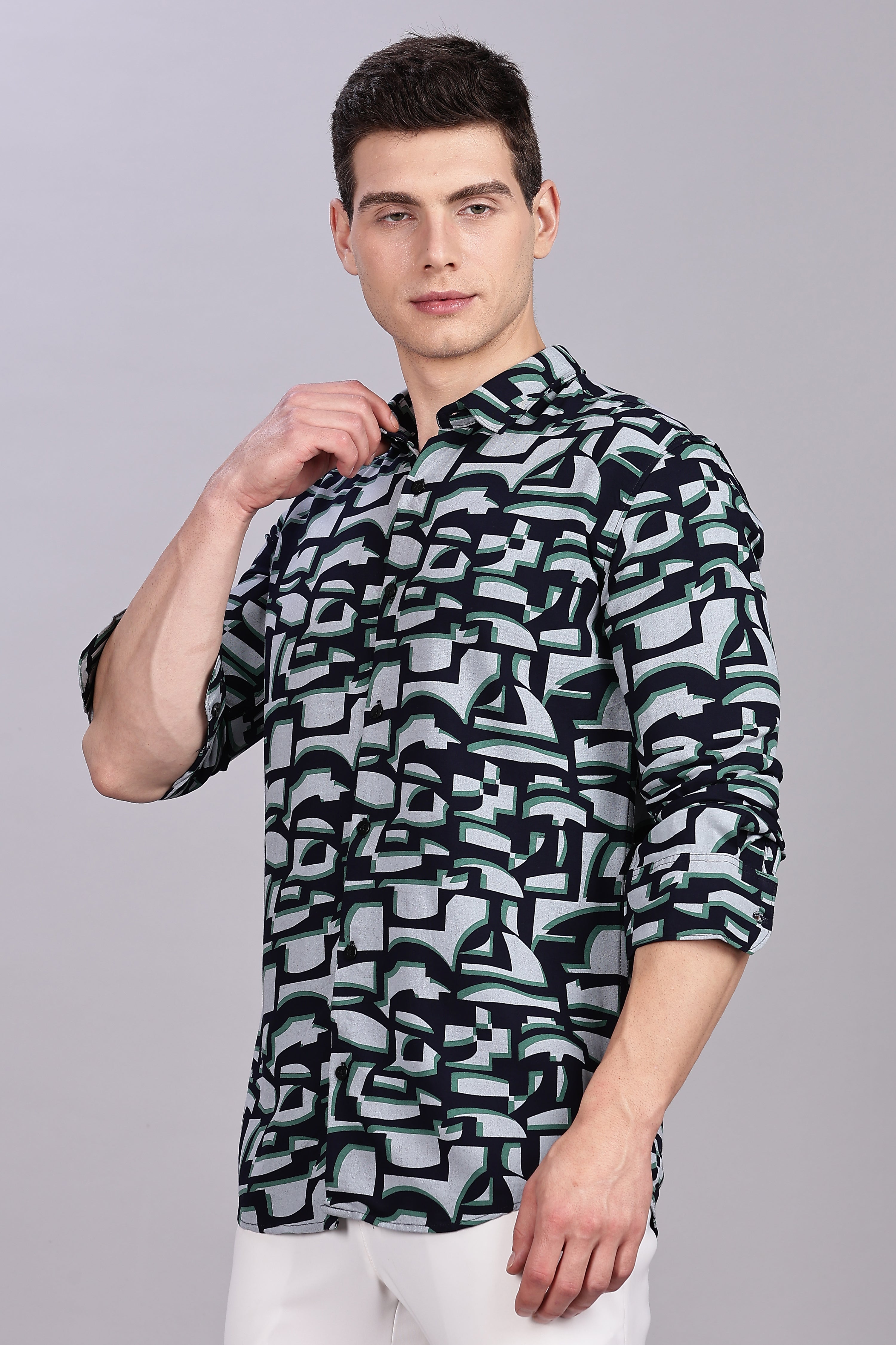 SMOKE ABSTRACT RAYON SHIRT [black green]