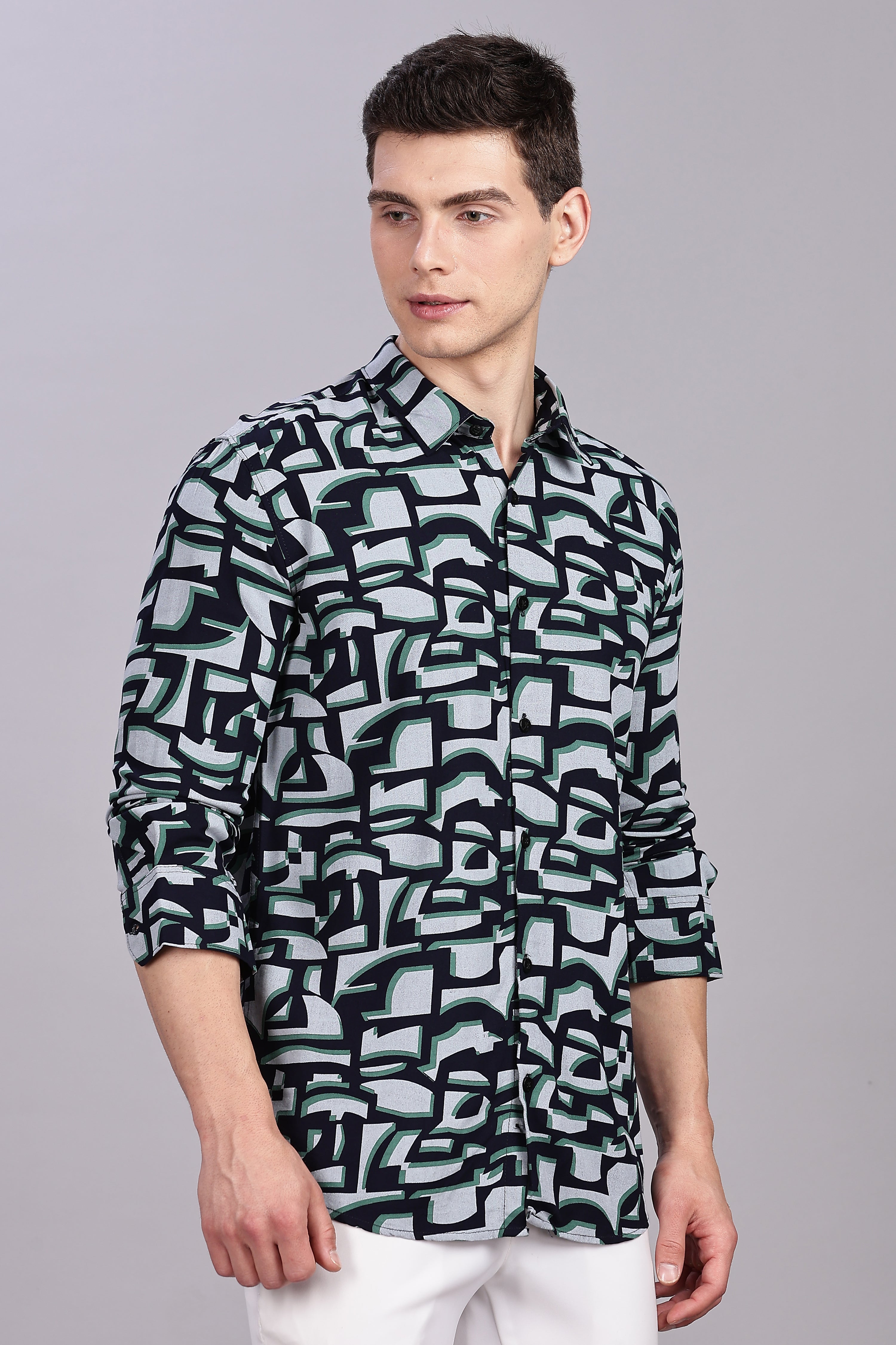 SMOKE ABSTRACT RAYON SHIRT [black green]