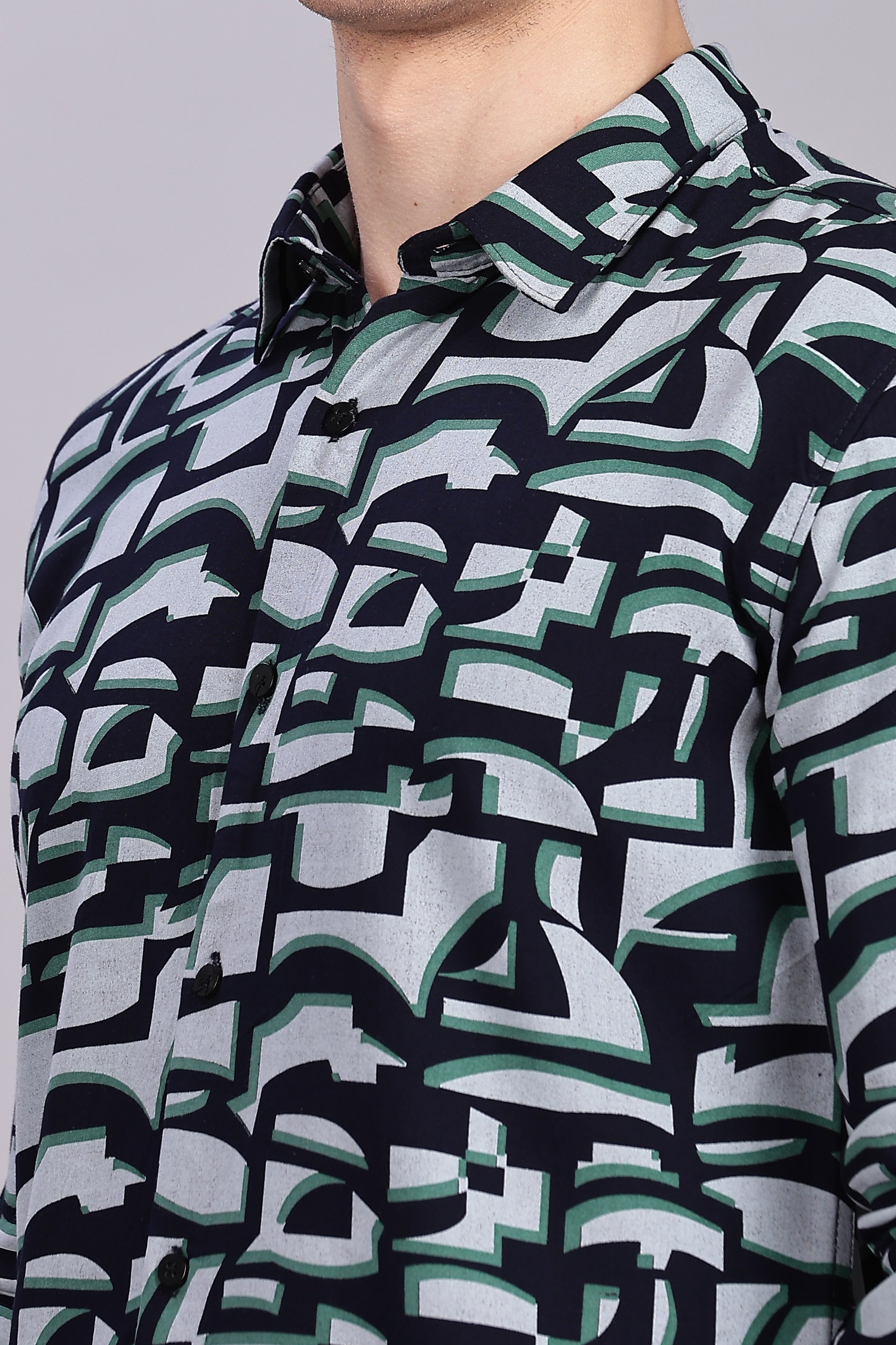 SMOKE ABSTRACT RAYON SHIRT [black green]