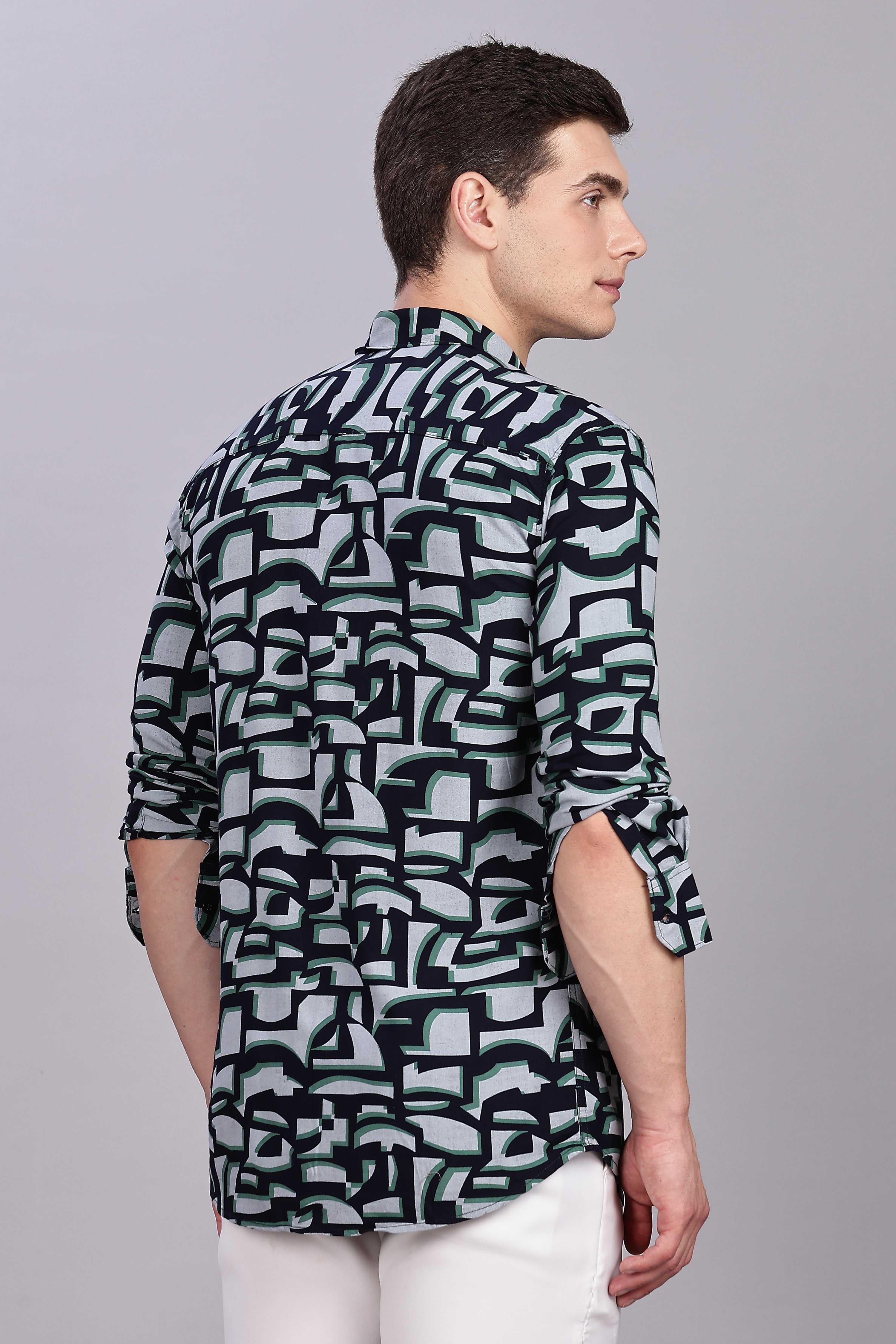 SMOKE ABSTRACT RAYON SHIRT [black green]