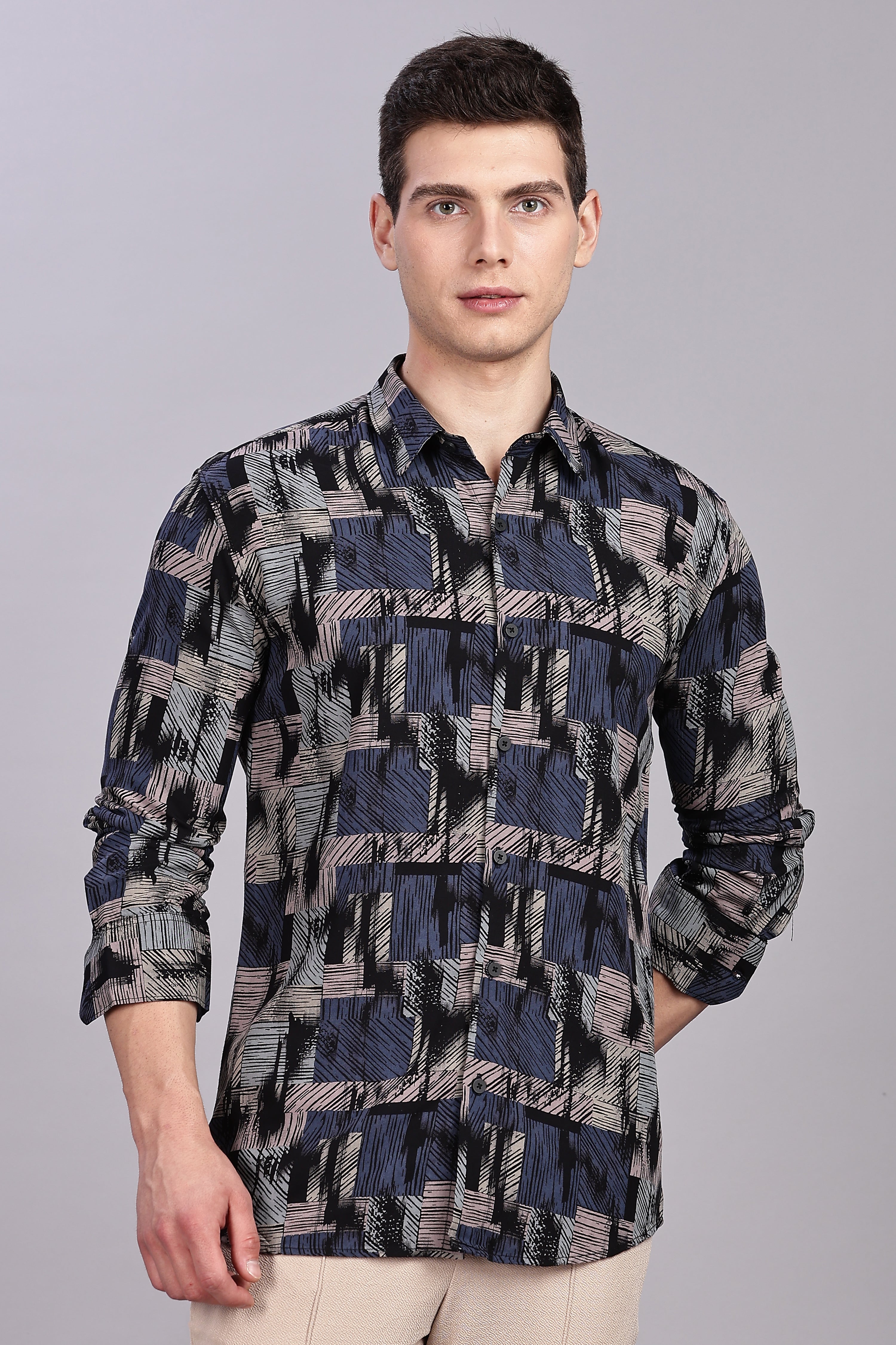 SMOKE ABSTRACT RAYON SHIRT [black]