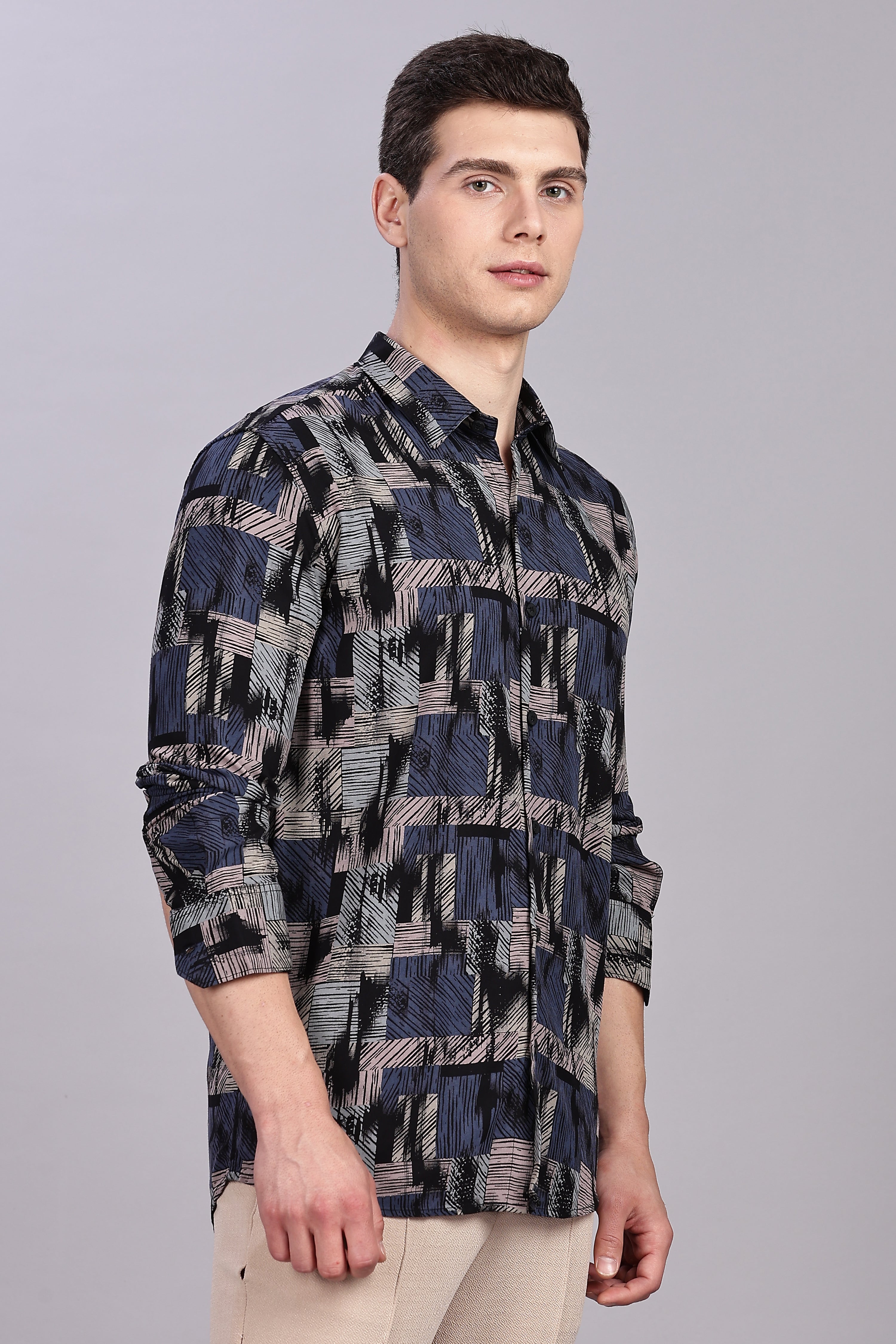 SMOKE ABSTRACT RAYON SHIRT [black]