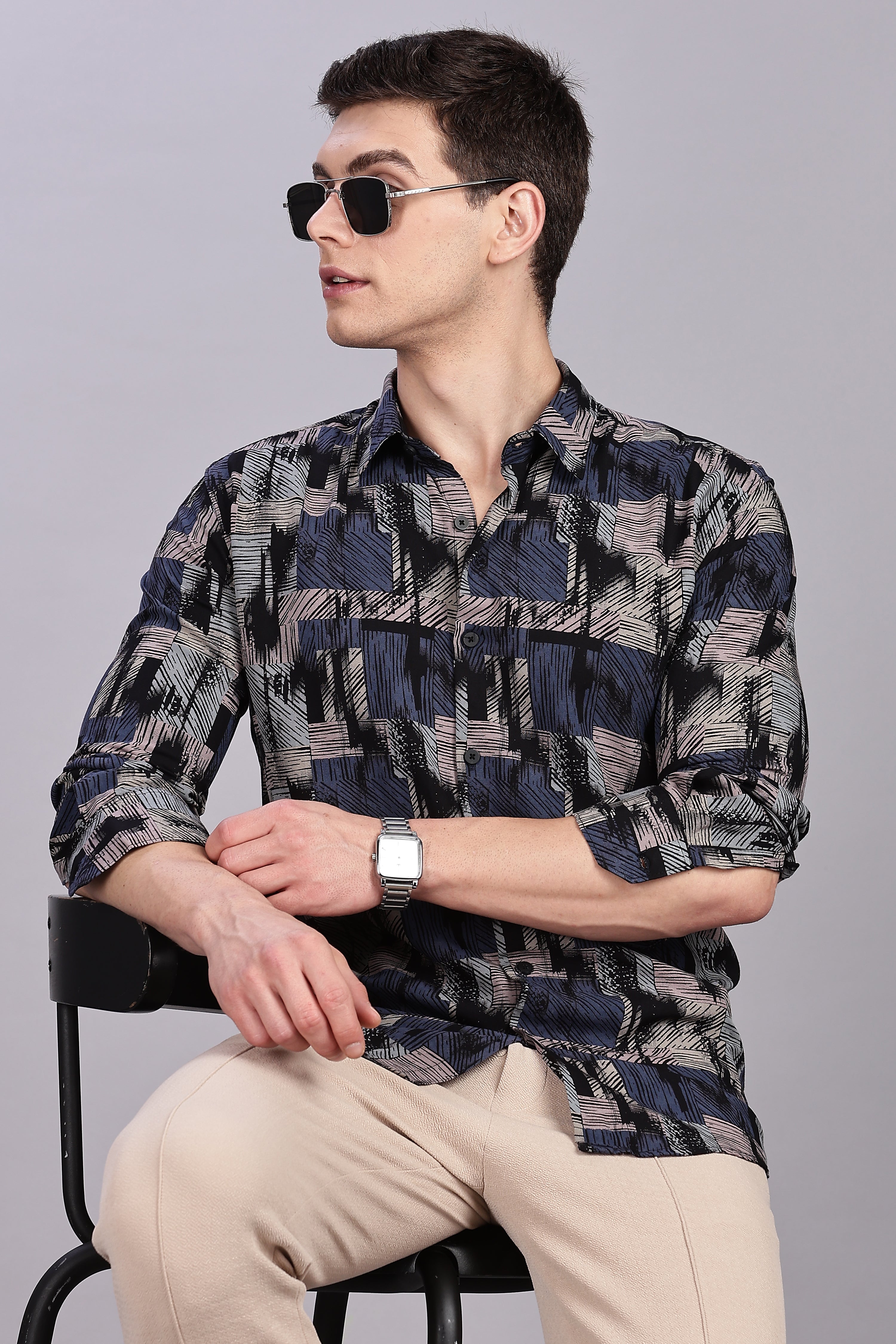 SMOKE ABSTRACT RAYON SHIRT [black]