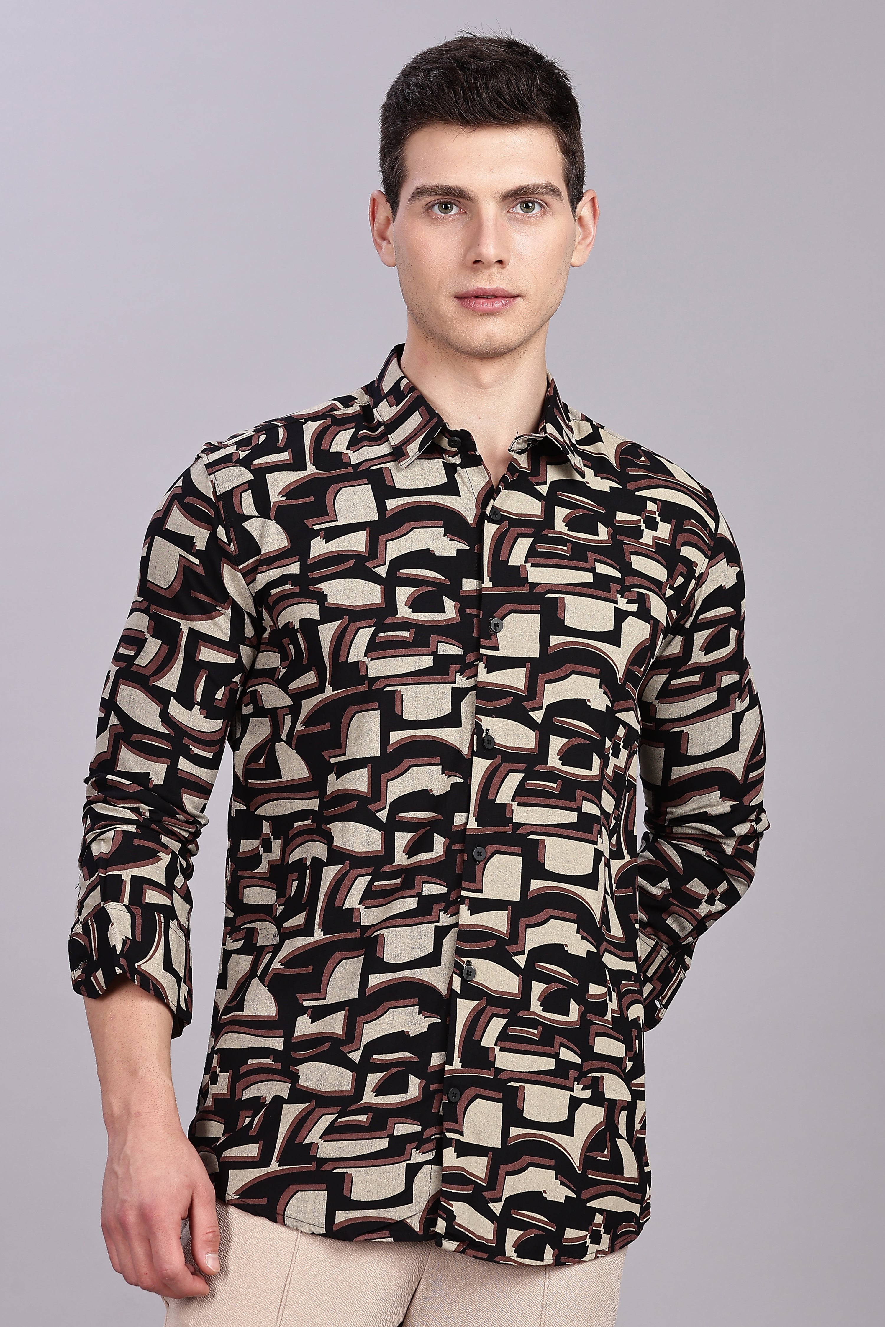 SMOKE ABSTRACT RAYON SHIRT [black]