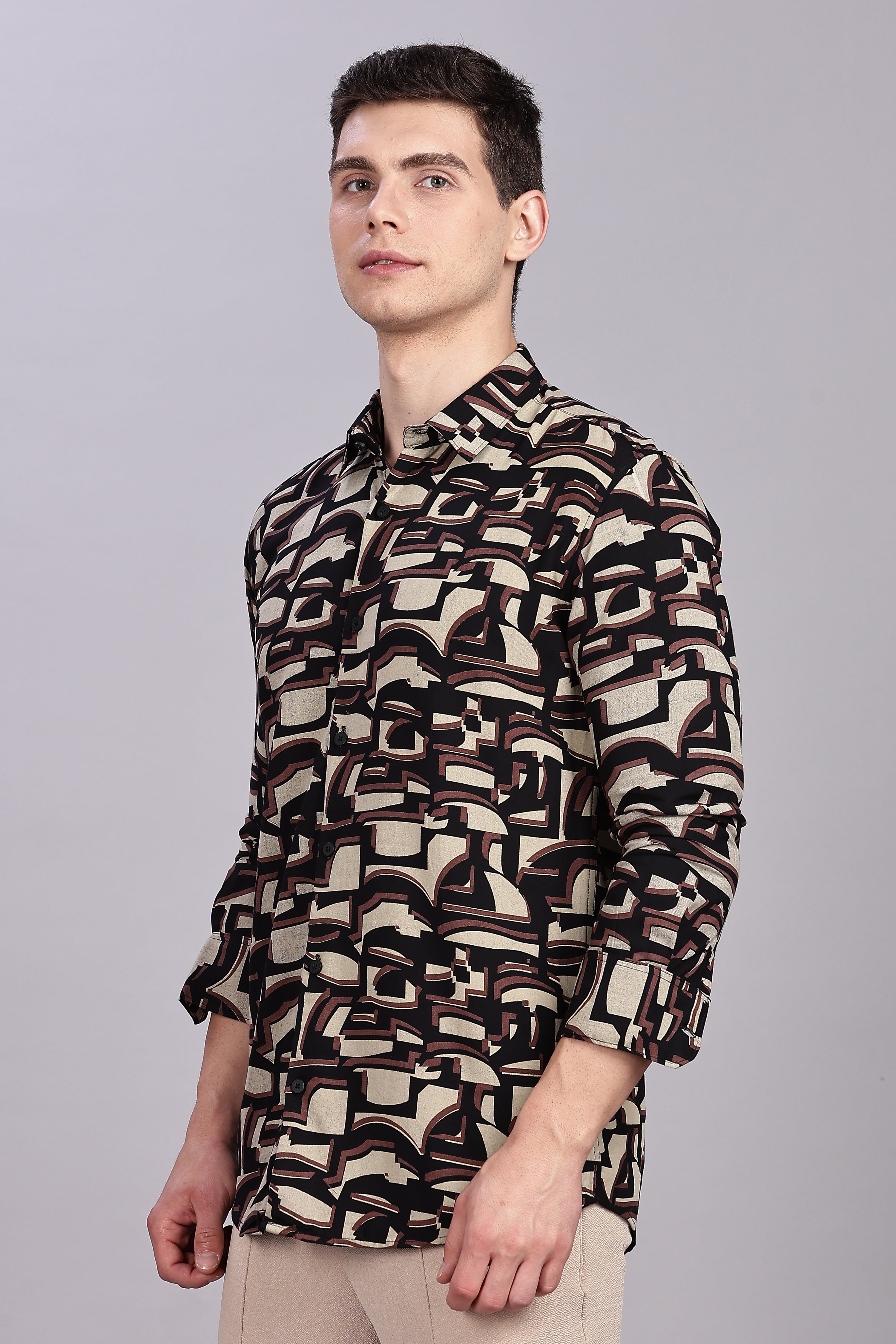 SMOKE ABSTRACT RAYON SHIRT [black]