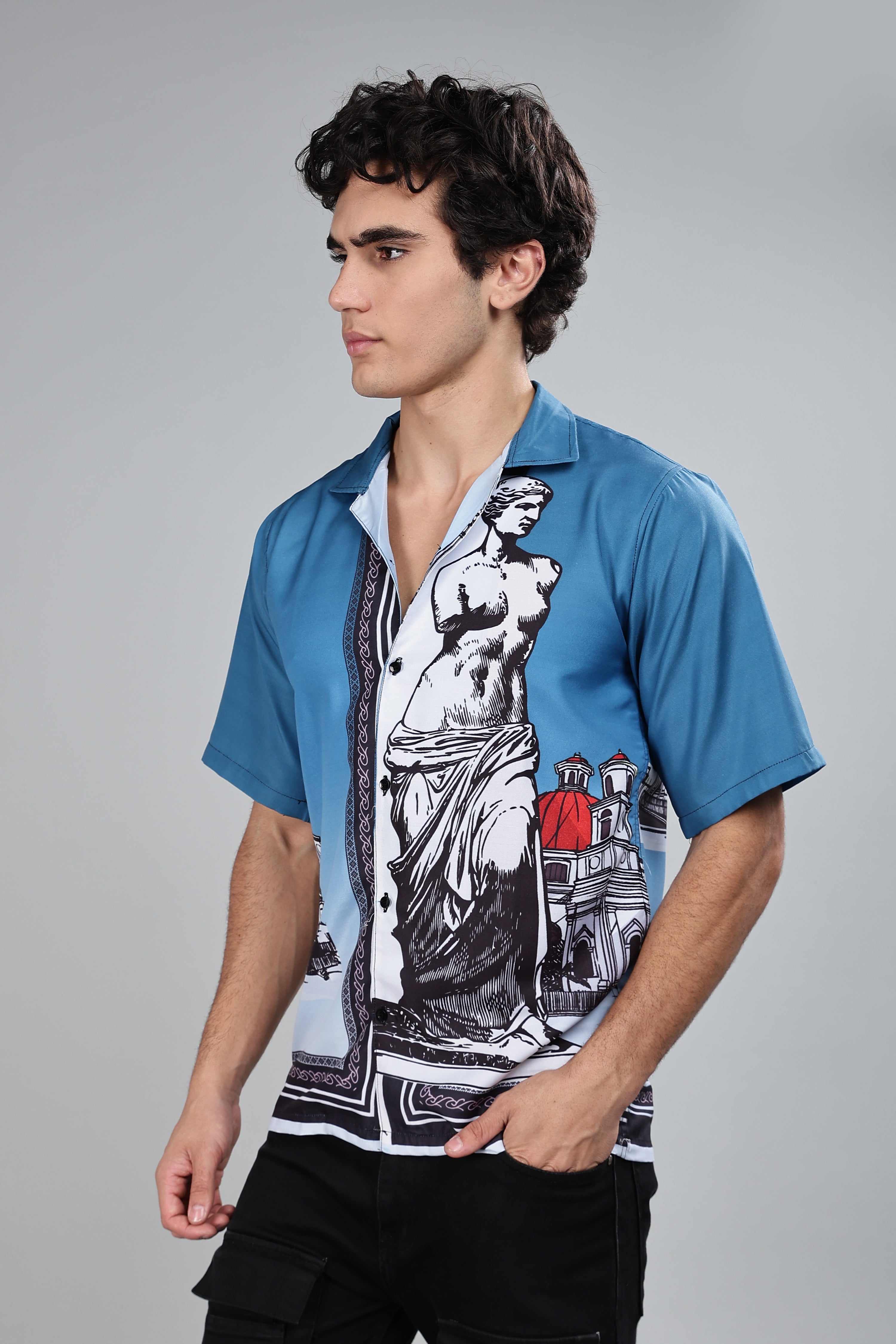 SMOKE LE PEAS STATUE DROP SHIRT [blue]