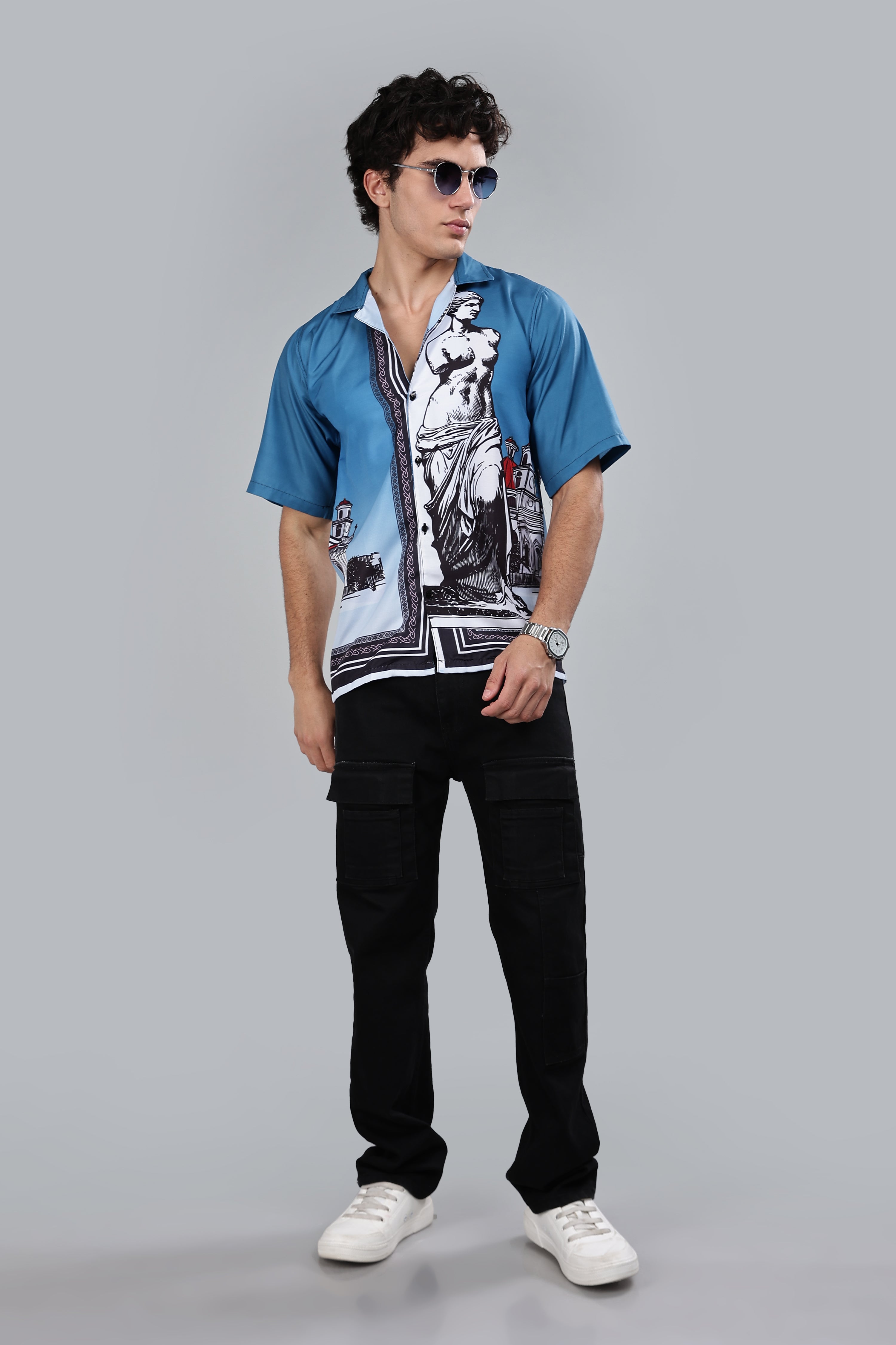 SMOKE LE PEAS STATUE DROP SHIRT [blue]