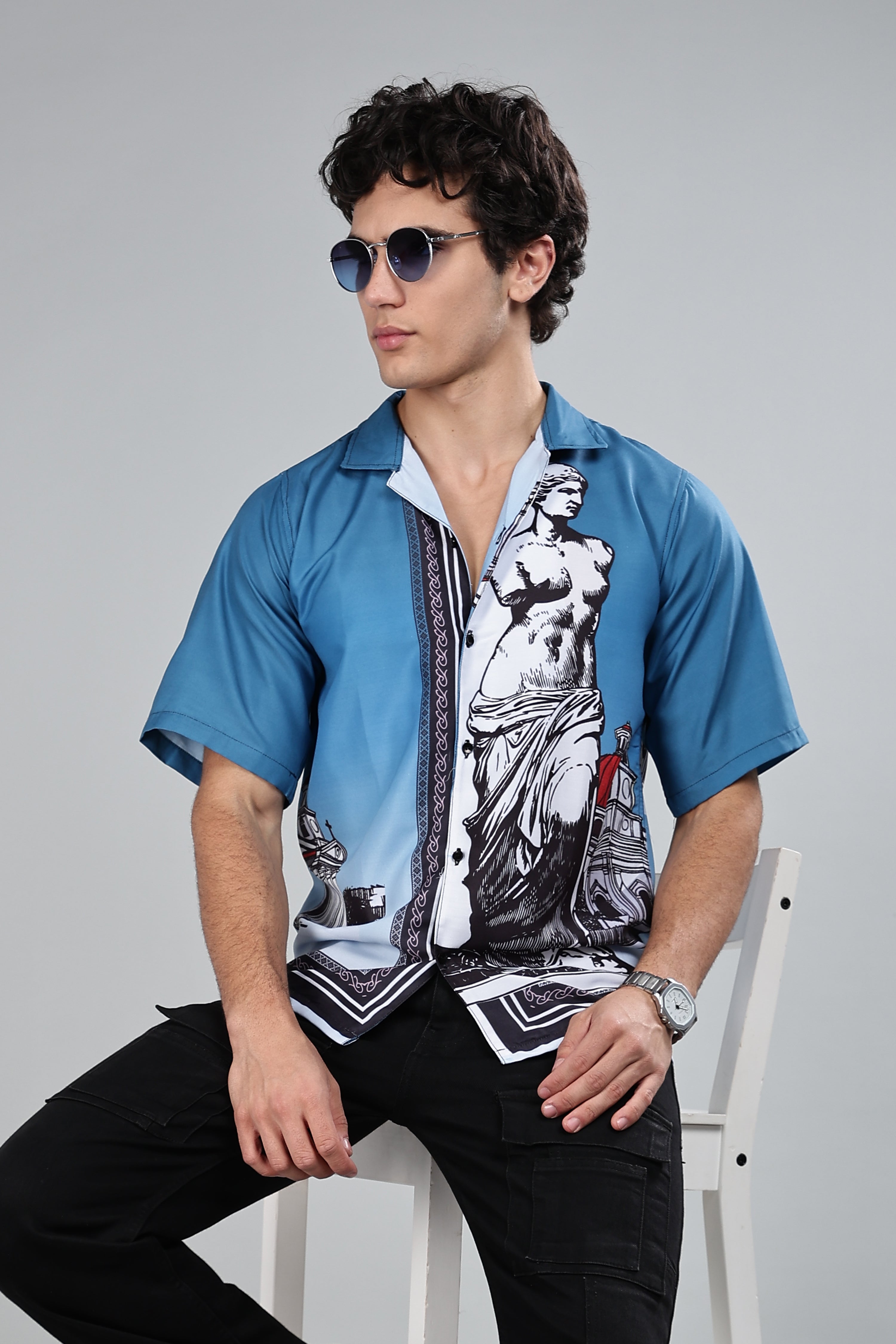 SMOKE LE PEAS STATUE DROP SHIRT [blue]