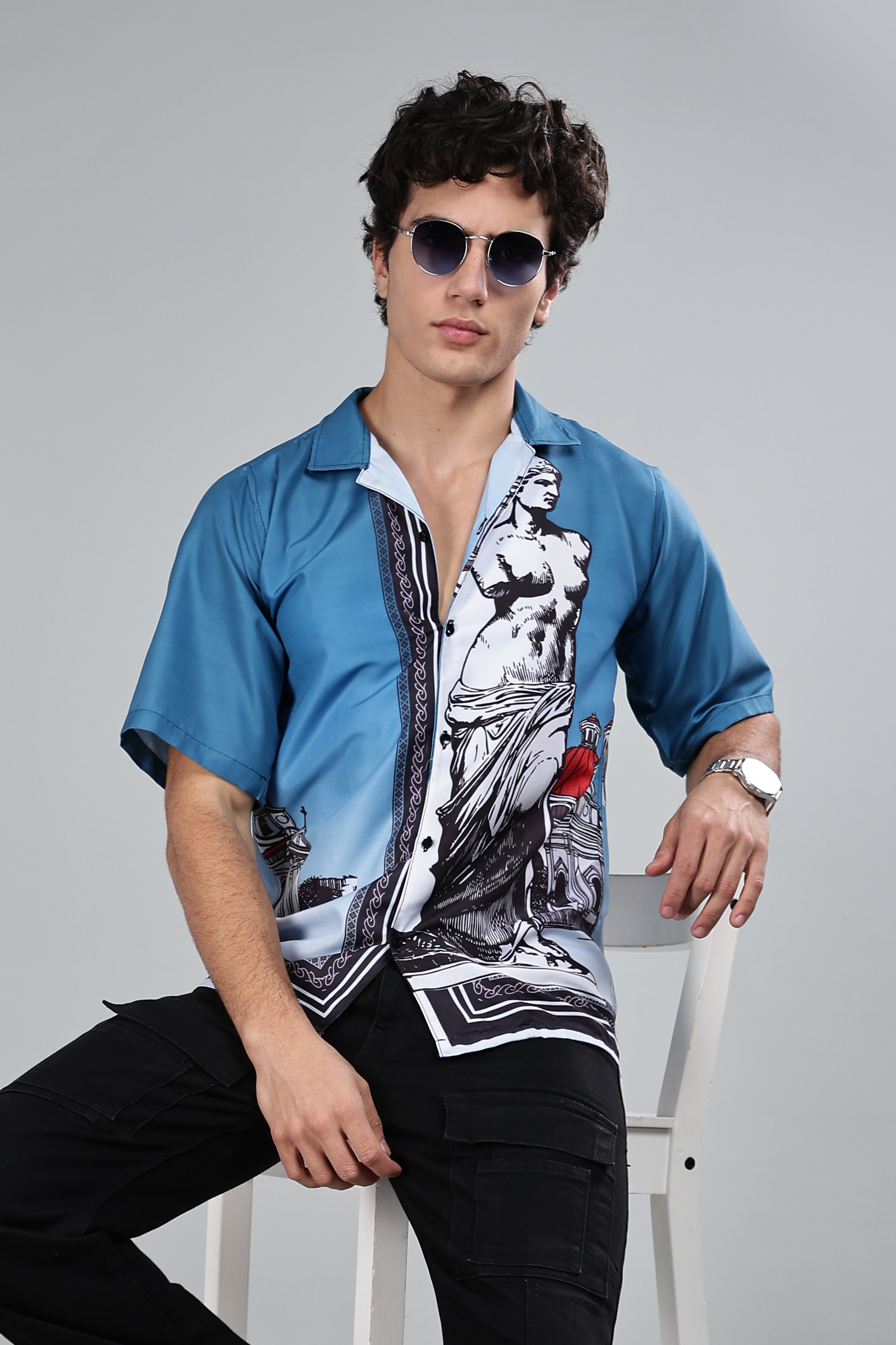 SMOKE LE PEAS STATUE DROP SHIRT [blue]